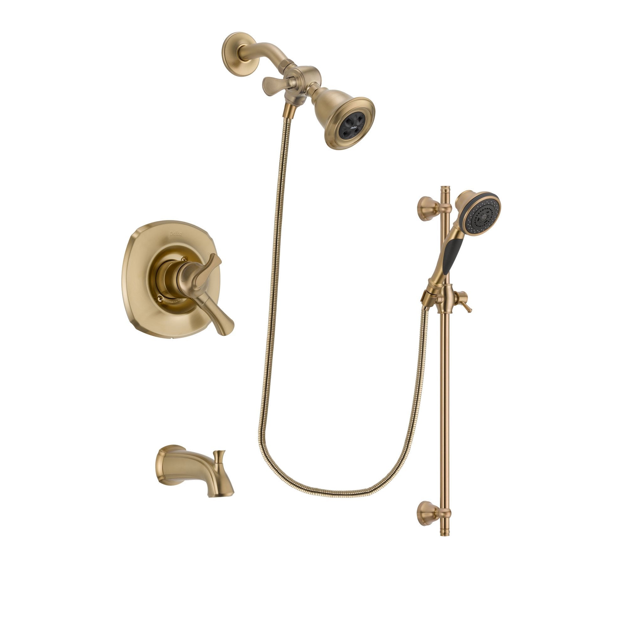 Delta Addison Champagne Bronze Finish Dual Control Tub and Shower Faucet System with Water Efficient Showerhead, Handheld Shower Spray & Slide Bar - Includes Rough-in Valve & Tub Spout DSP3571V - Perfect for Bathroom Renovation & Luxury Spa Experience