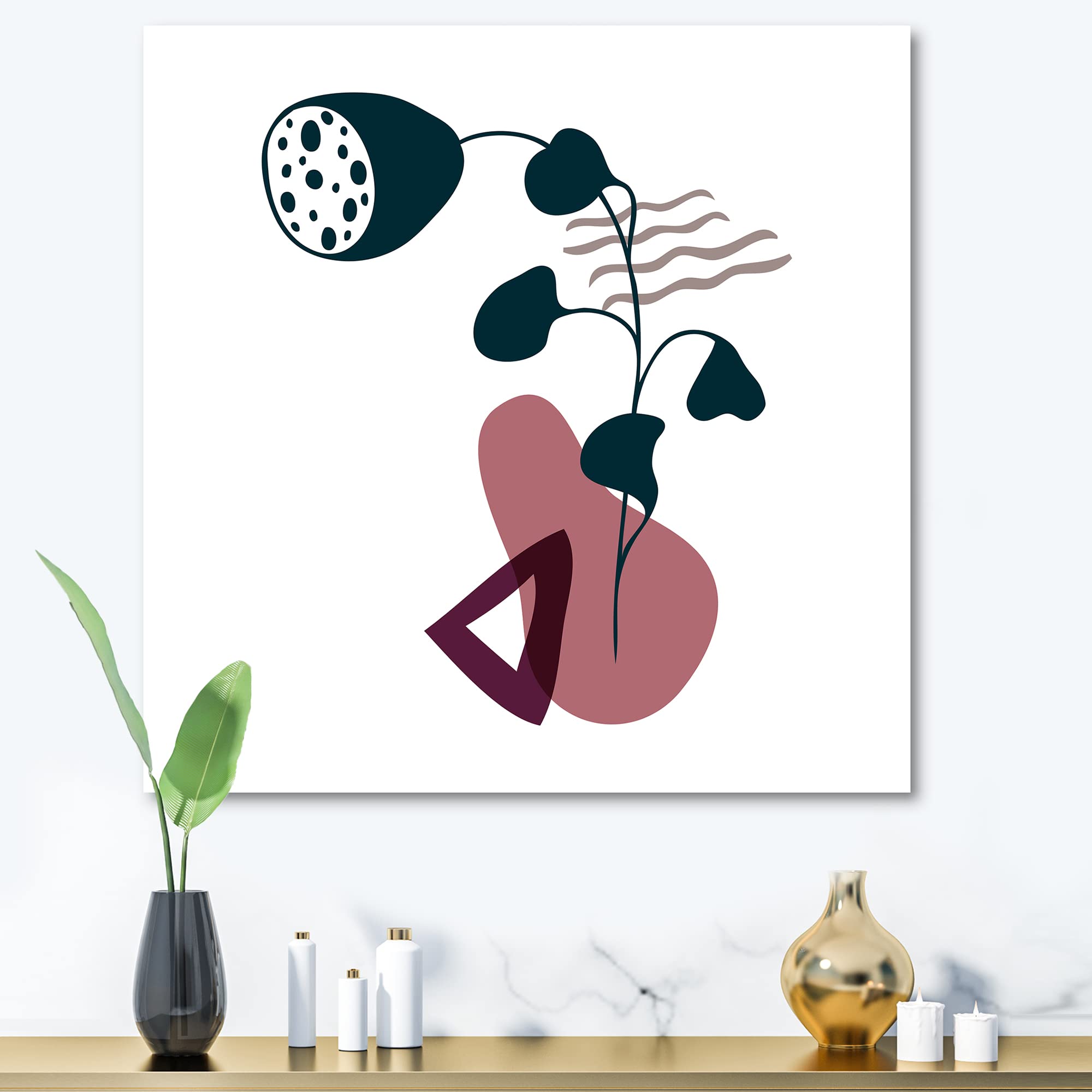 Modern Abstract Floral Canvas Wall Art with Geometric Shapes - Perfect for Living Room, Bedroom & Office Decor