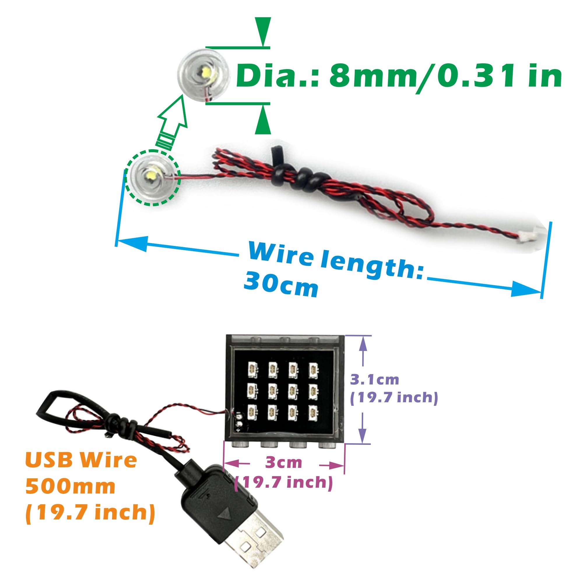 12-Piece 1x1 LED Dot Lighting Kit with Round Lids & USB Power Hub (5V) - Compatible with Lego Bricks for Model Lighting (White) - Perfect for DIY Lego Projects, Home Decor, and Creative Light Displays