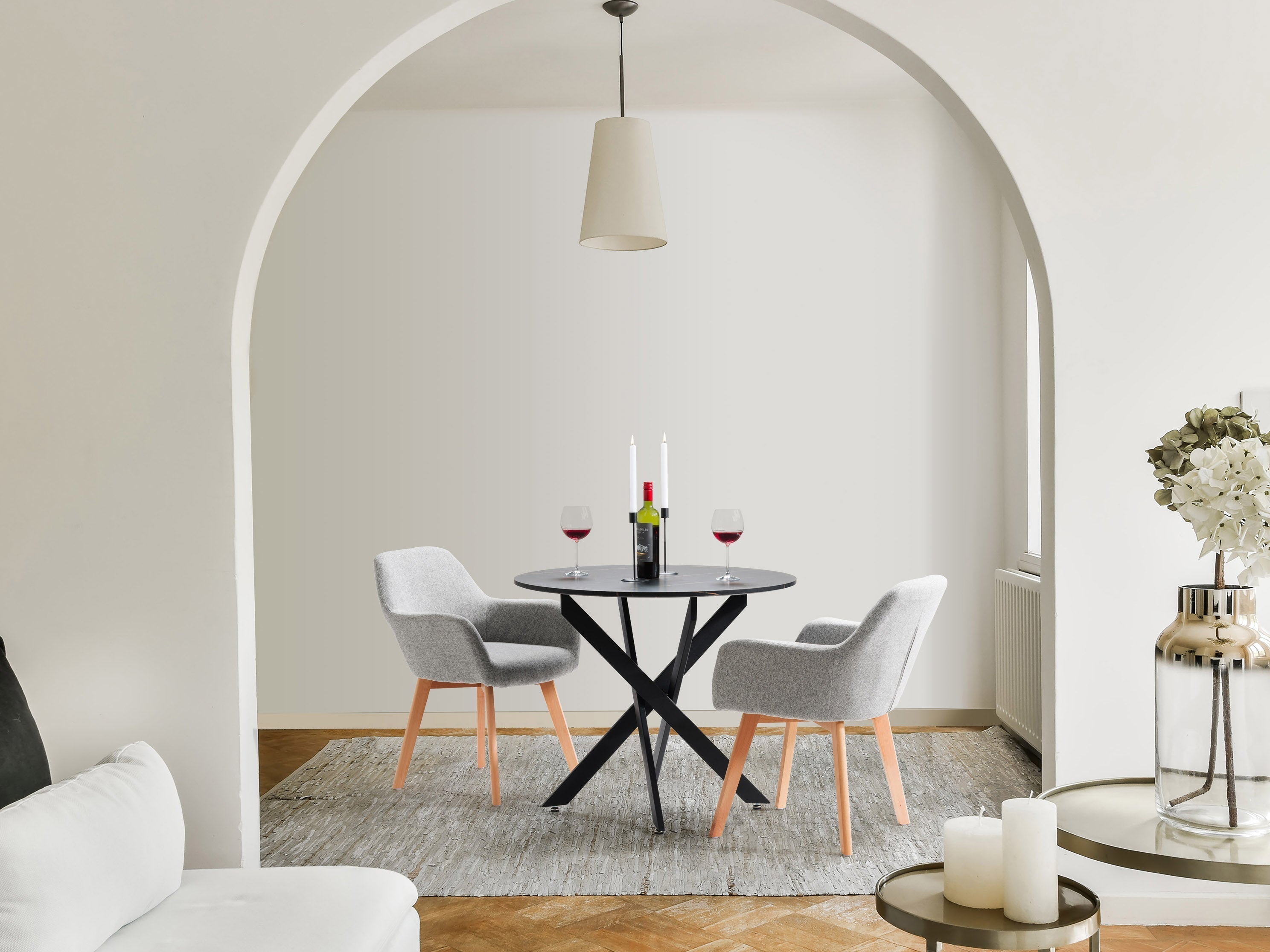 Modern Light Grey Dining Chairs Set of 2 - Upholstered Kitchen Chairs with Wooden Legs for Dining Room, Breakfast Nook & Small Spaces