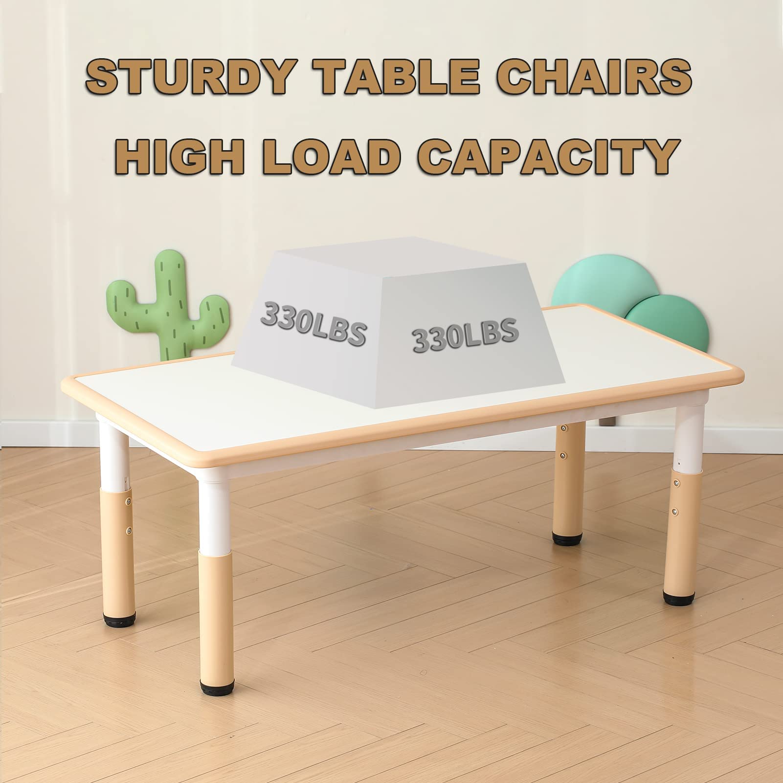 **Kids Table and Chairs Set for 5-8 Year Olds - 6 Chairs Included with 4 Leg Covers + 12 Color Pens - Perfect for Playroom, Classroom, or Home Learning Activities**