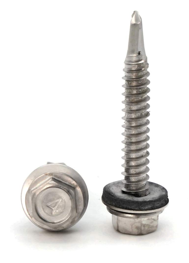 #10 Stainless Steel Hex Head Roofing Screws with Sealing Washer - Self Drilling, #10 x 1 Inch (Pack of 1,000) - Corrosion Resistant for Metal Roofing, Siding & Construction Projects