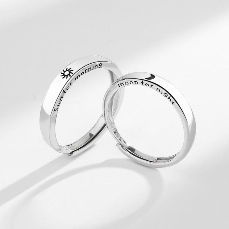 Sun and Moon Couple Rings for Women & Men - Sterling Silver Matching Promise Rings - Perfect for Anniversaries, Weddings, and Romantic Gifts