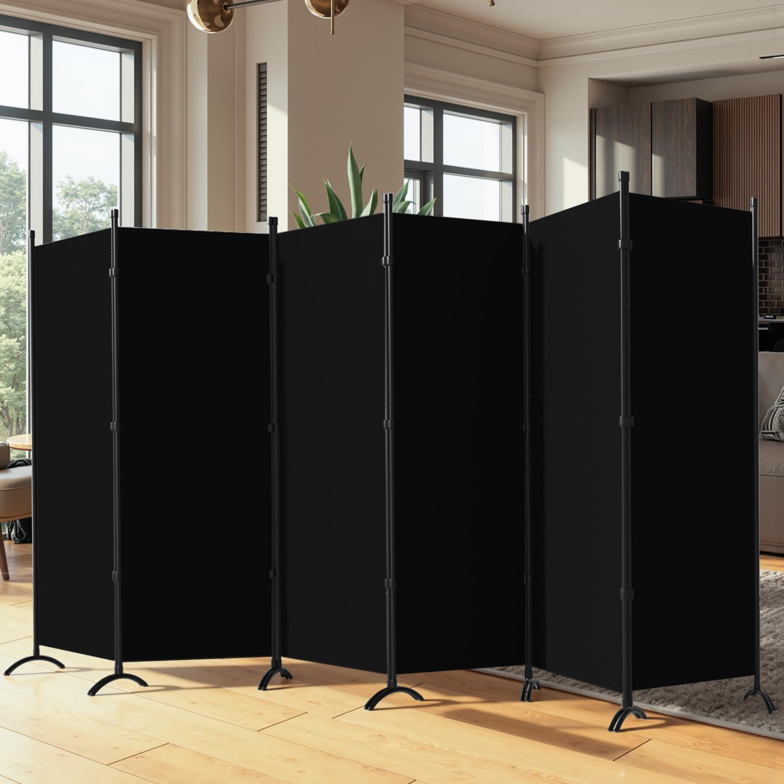 6 Panel Folding Room Divider Privacy Screen - Freestanding Partition for Home, Office & Dorm Decor - Black | Perfect for Room Separation, Privacy & Space Organization