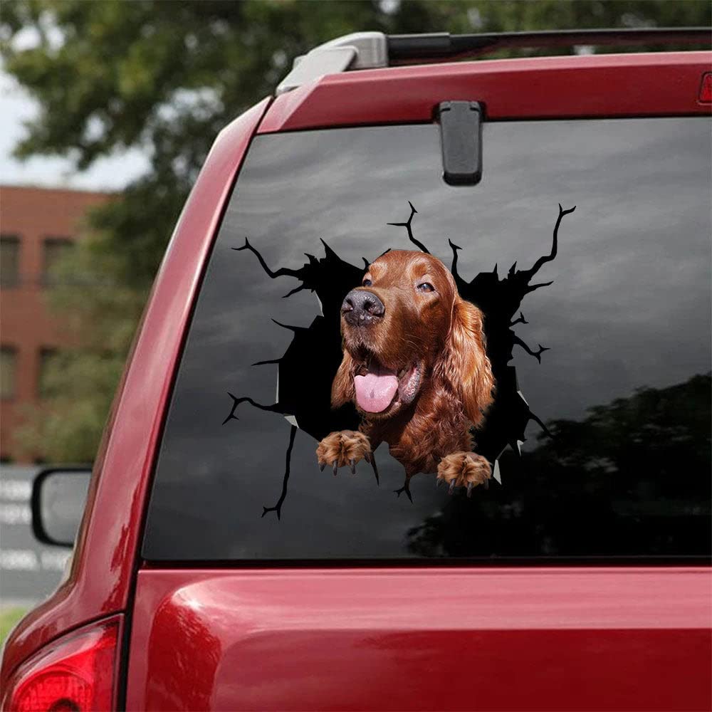 Funny Irish Setter Dog Crack Car Sticker - Vinyl Decal for Car Window & Bumper - Perfect Gift for Dog Lovers & Irish Setter Owners - Great for Cars, Trucks, Laptops & Water Bottles