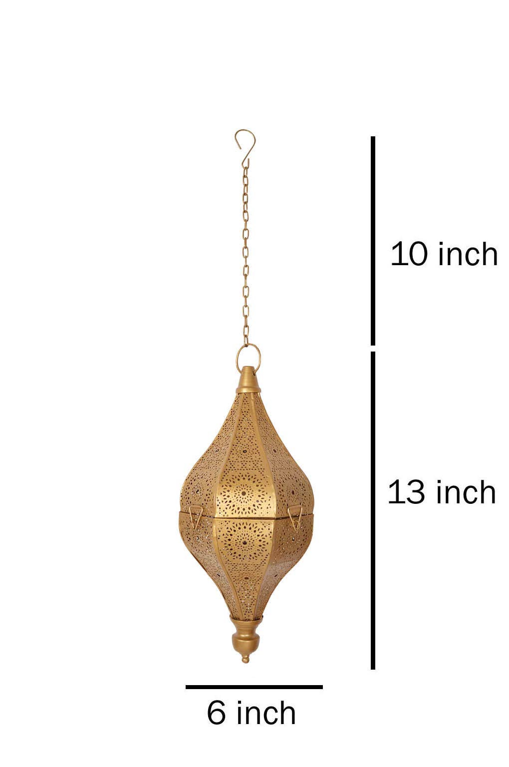 Indian Moroccan Mosaic Plug-in Chandelier - Gold Hanging Ceiling Pendant Light for Dining Room, Bedroom & Living Room Decor