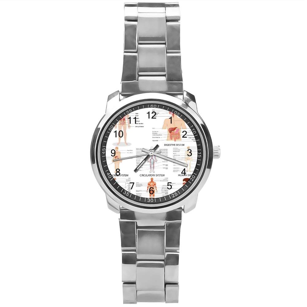 Yolocal Human Anatomy Analog Wrist Watch with Stainless Steel Strap - Perfect for Medical Students, Science Enthusiasts & Unique Gift Ideas