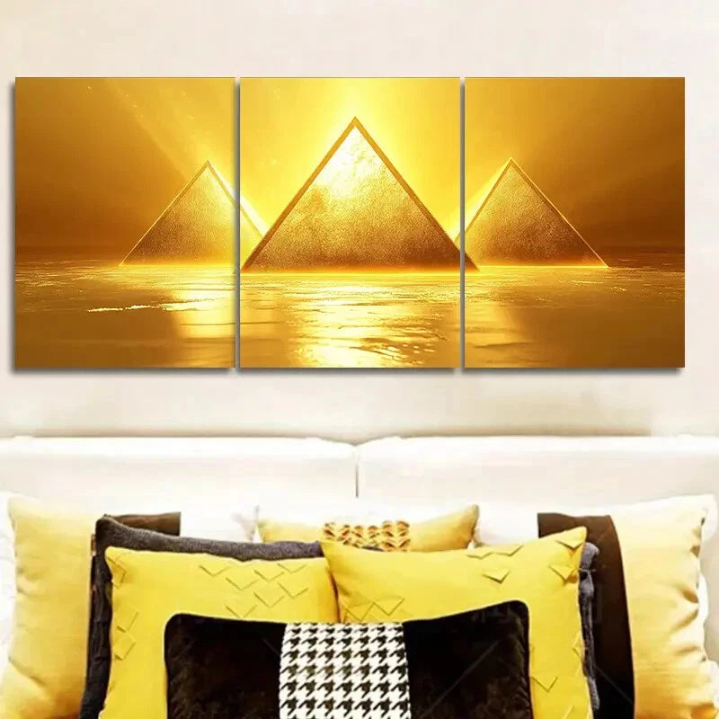 3-Piece Glowing Yellow Triangle Metal Wall Art - Ready to Hang Modern Home Decor for Living Room, Bedroom & Office
