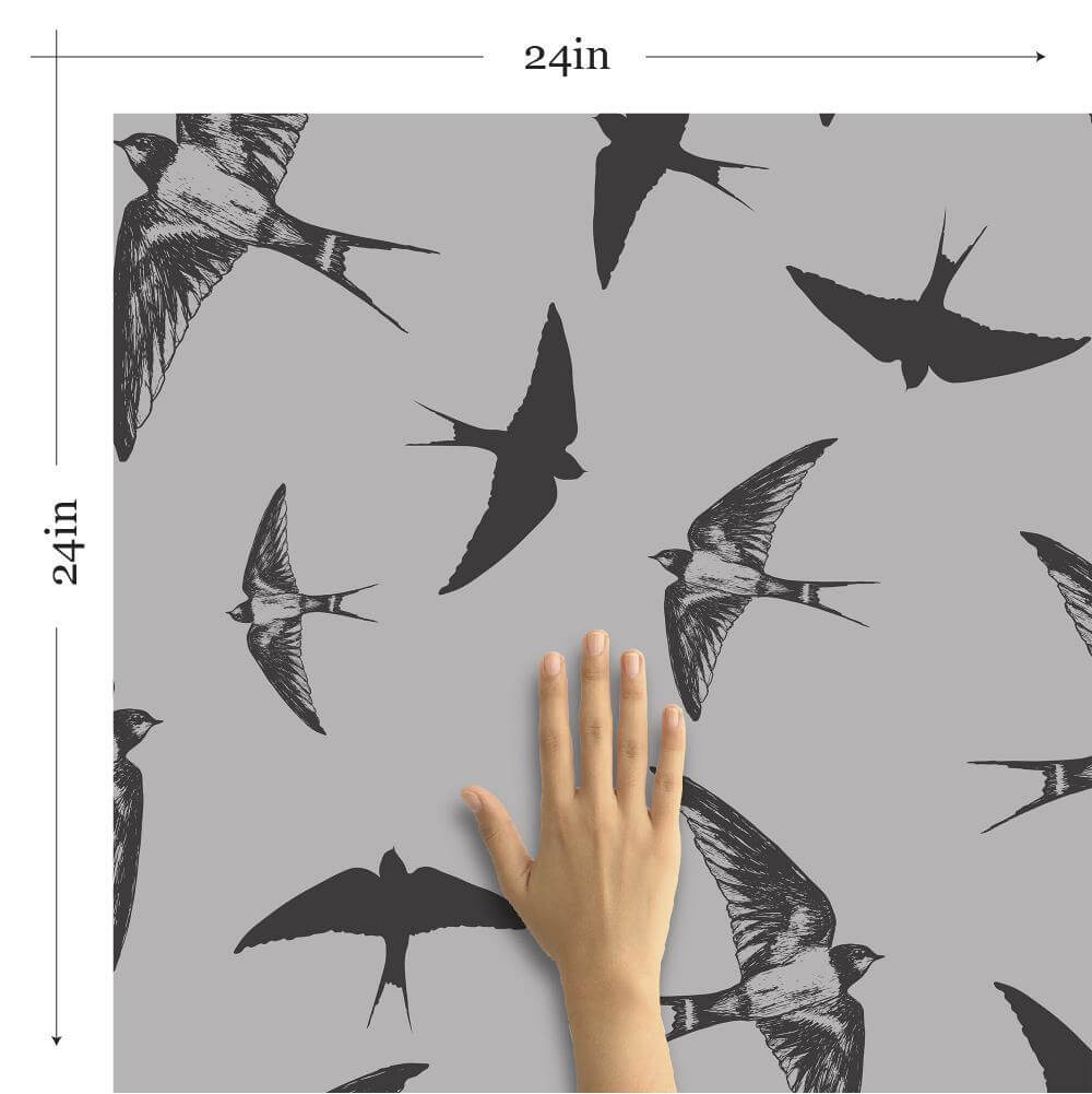 Grey and Black Bird Animal Peel and Stick Removable Wallpaper - Self-Adhesive Decorative Wall Covering for Bedroom, Nursery, Living Room, Office Decor