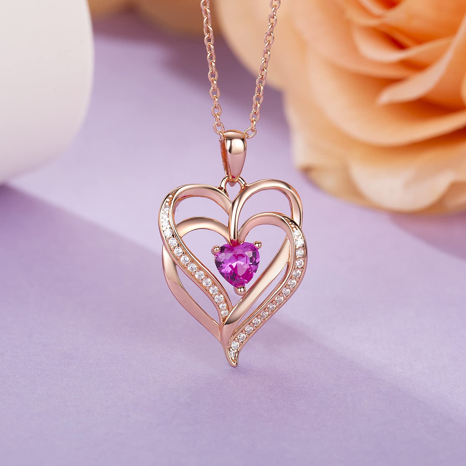 925 Sterling Silver Birthstone Necklace for Women - Heart Pendant Jewelry for Mom, Grandma, Sister & Best Friends | Perfect Graduation, Anniversary & Birthday Gift | Elegant Everyday Wear & Special Occasions
