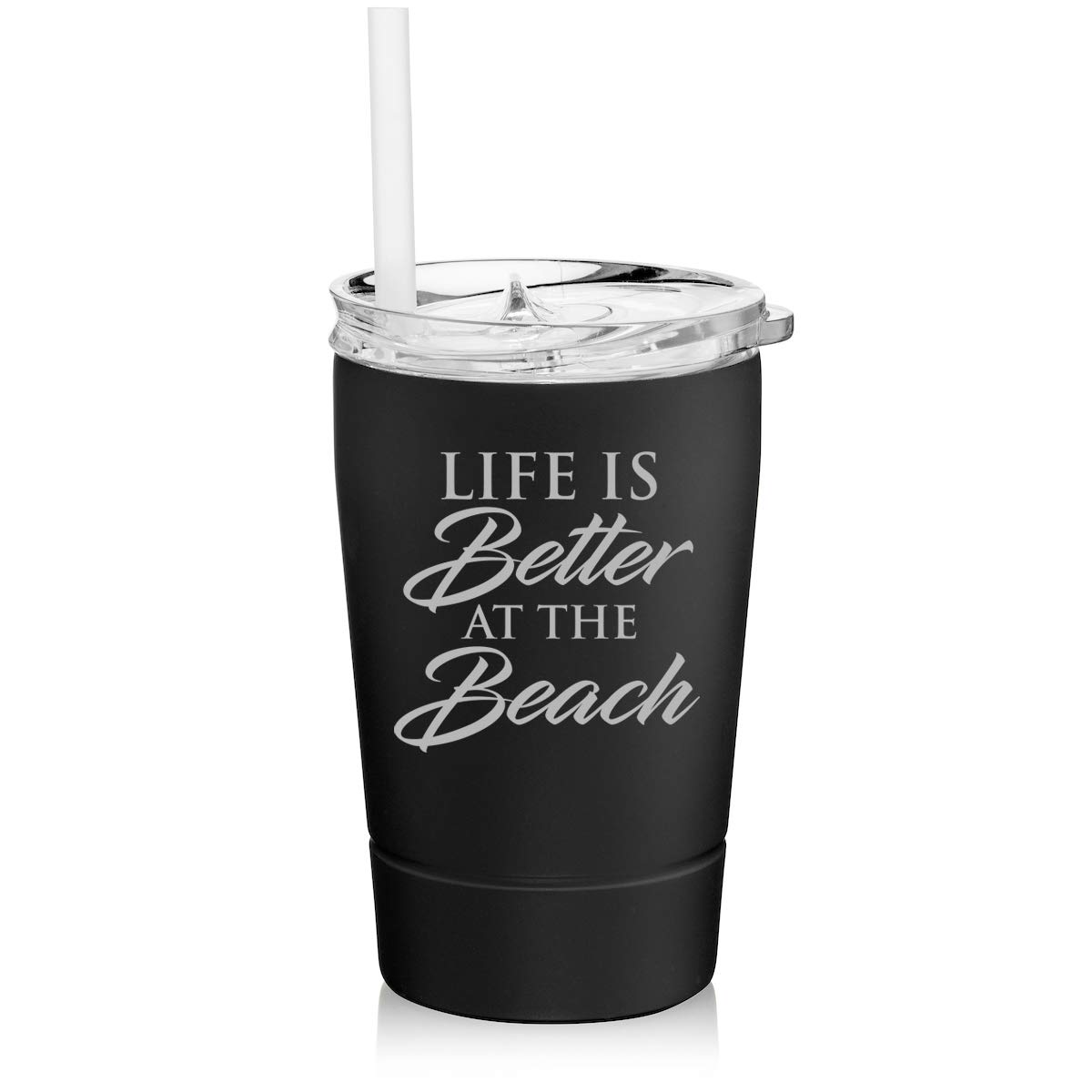 12 oz Stainless Steel Vacuum Insulated Tumbler with Straw - Double Wall Insulated Coffee Travel Mug for Hot & Cold Drinks - Perfect for Beach, Office, Gym & Outdoor Activities (Black)