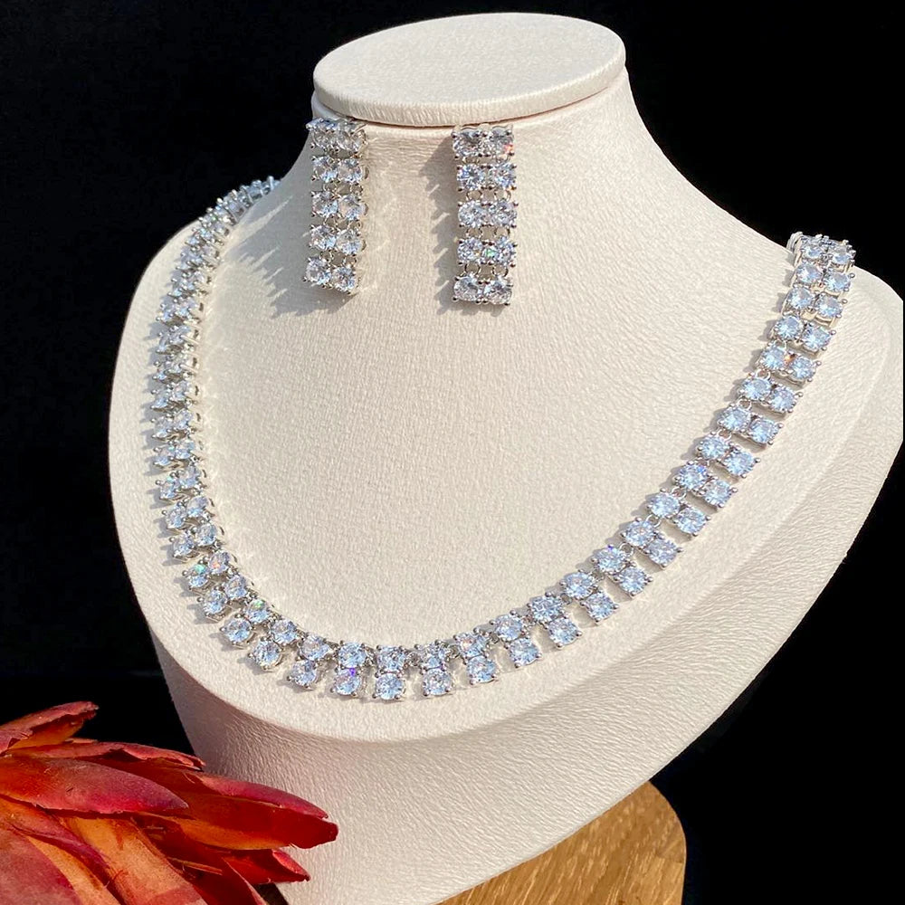 Luxury Marquise Cut Cubic Zirconia Wedding Jewelry Set - Necklace & Earrings for Brides, Bridesmaids, and Formal Occasions