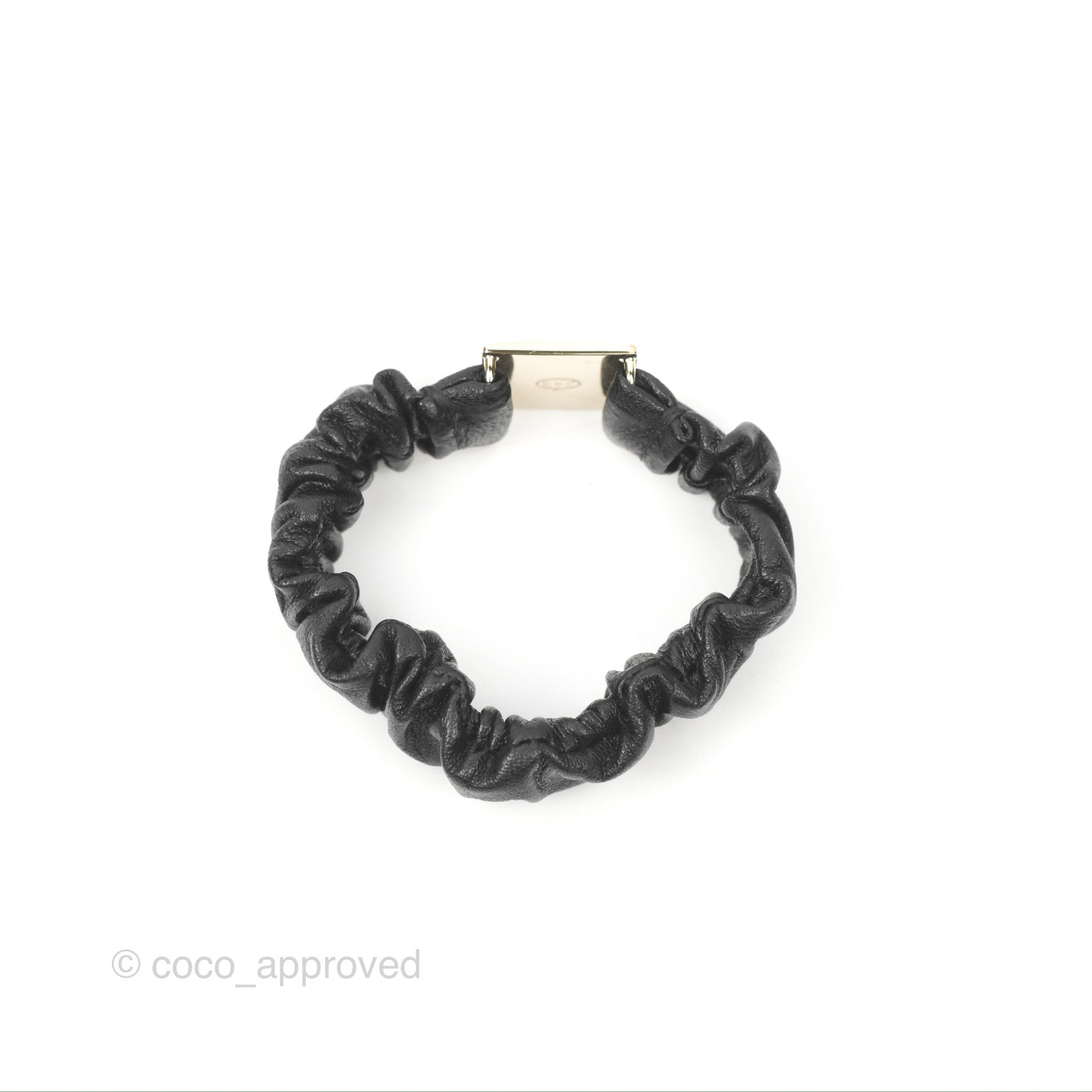 Chanel CC Black Leather Hair Clip with Gold Tone Hardware - Elegant Hair Accessory for Women, Perfect for Parties, Weddings & Everyday Wear