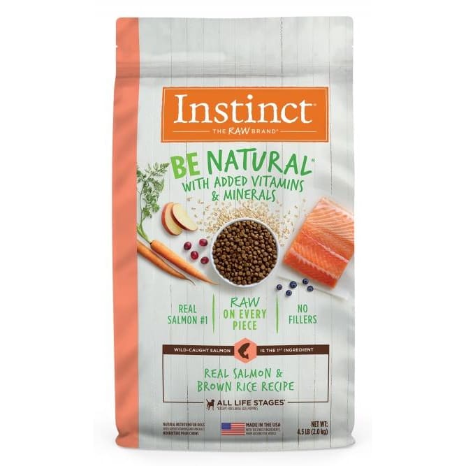 Instinct Be Natural Real Salmon & Brown Rice Recipe Dry Dog Food - Grain Free, High Protein (4lb & 20lb) - Perfect for Adult Dogs with Sensitive Stomachs & Skin Allergies