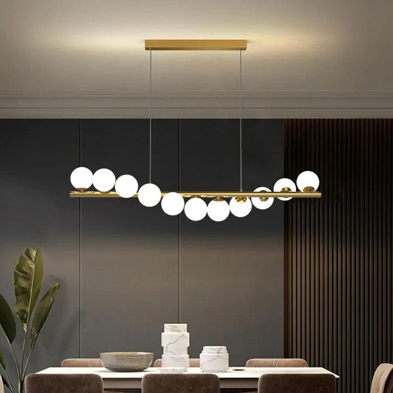 Modern Round Glass Ball Linear Pendant Light - Sleek Minimalist Hanging Fixture for Kitchen Island, Dining Room, or Bedroom Lighting
