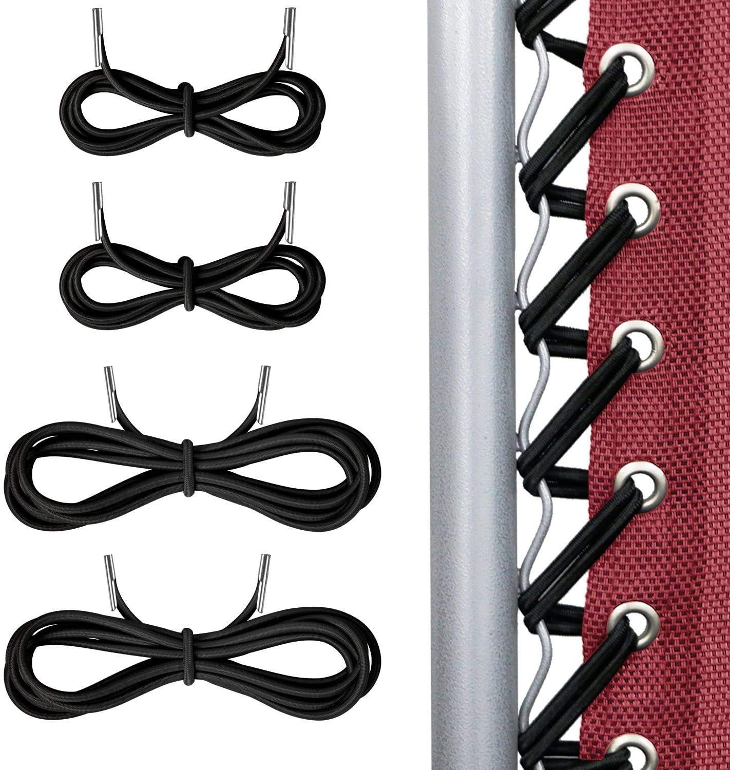 4 Pack Universal Replacement Elastic Cords for Zero Gravity Chairs - Repair Tool Kit for Sun Loungers, Garden Chairs, Outdoor Recliners & Bungee Chairs - Durable Black Bungee Replacement Cords (Perfect for Patio, Backyard, Poolside Relaxation)