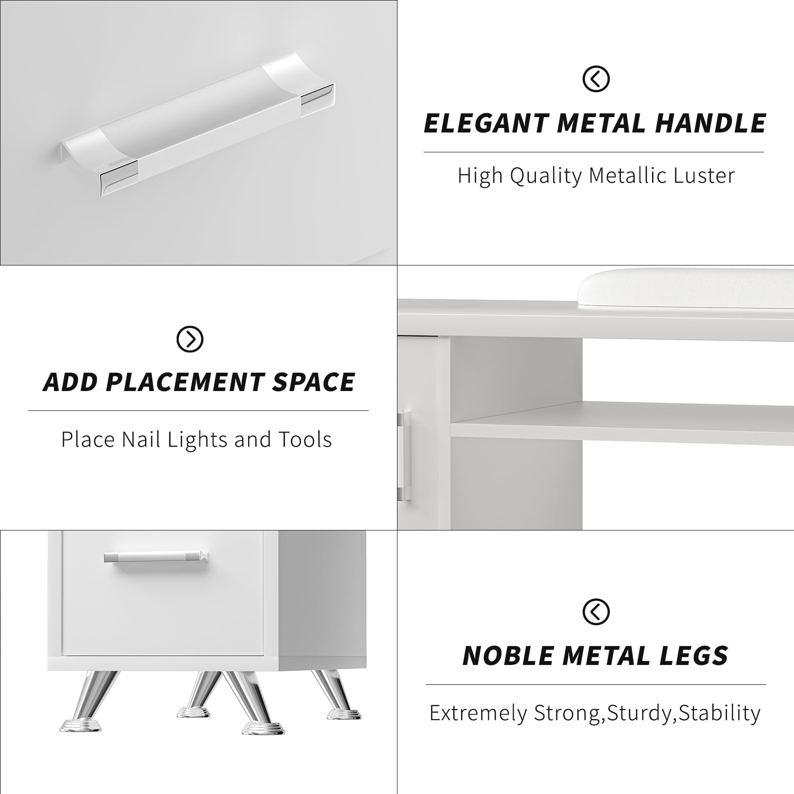 Acetone-Resistant White Nail Tech Desk - Professional Manicure Table with Wide Desktop for Salon & Home Use | Perfect for Nail Artists, DIY Enthusiasts & Spa Treatments