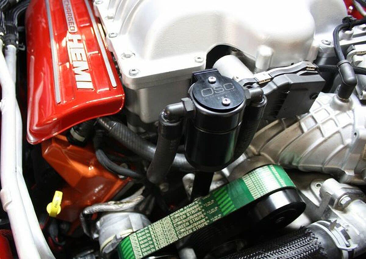 J&L Oil Separator - Compatible with Dodge Hellcat Charger & Challenger (2015-2025), Trackhawk (2018-2021), Demon (2018), Durango Hellcat (2021-2025) - Passenger Side Black Oil Catch Can - Reduces Blow-by & Protects Engine - Perfect for High-Performance Driving & Racing