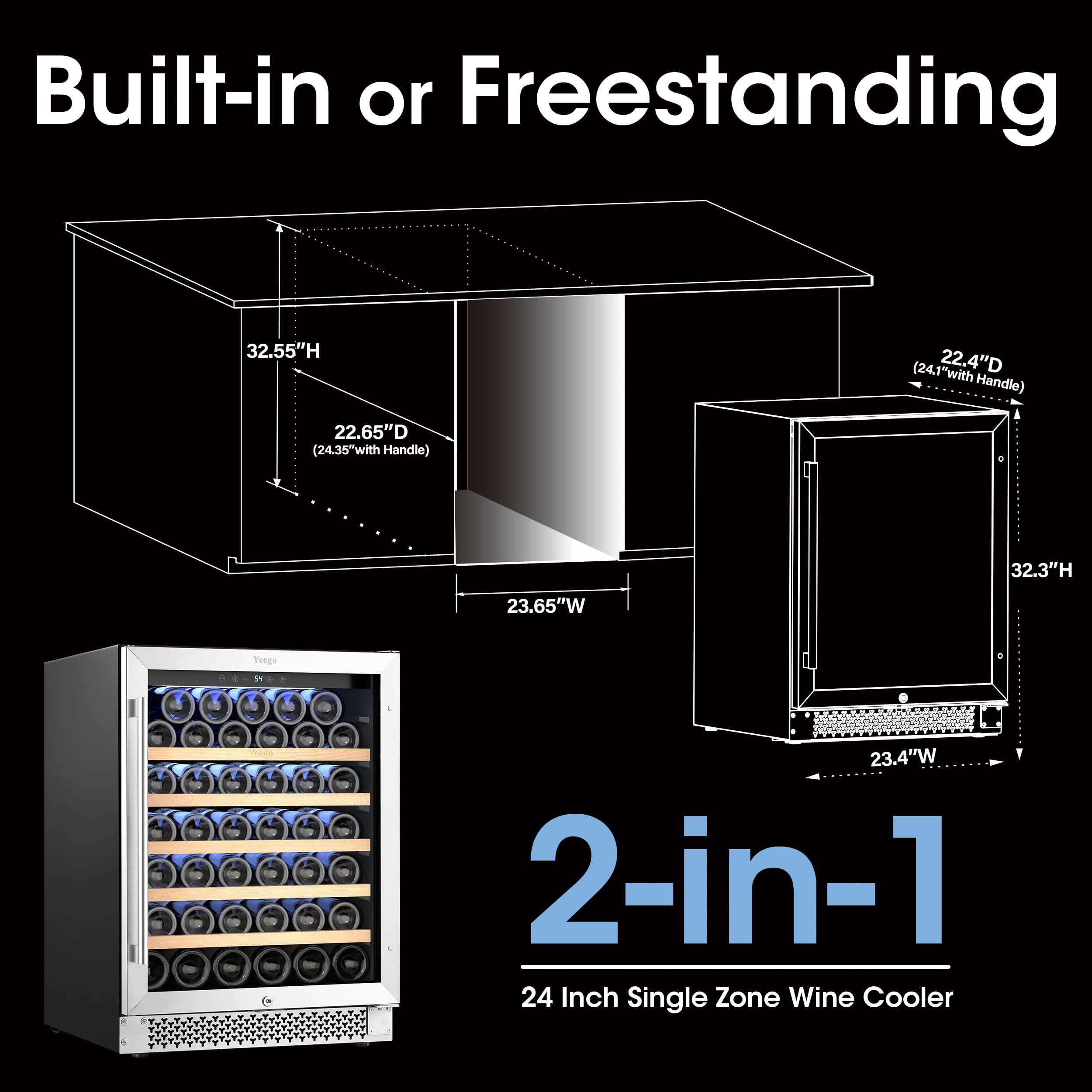 24 Inch Wine Cooler Refrigerator - 52 Bottle Capacity, Upgraded Compressor for Consistent Temperature, Low Noise & Fast Cooling, No Fog Design - Perfect for Home Bars, Restaurants, and Wine Cellars