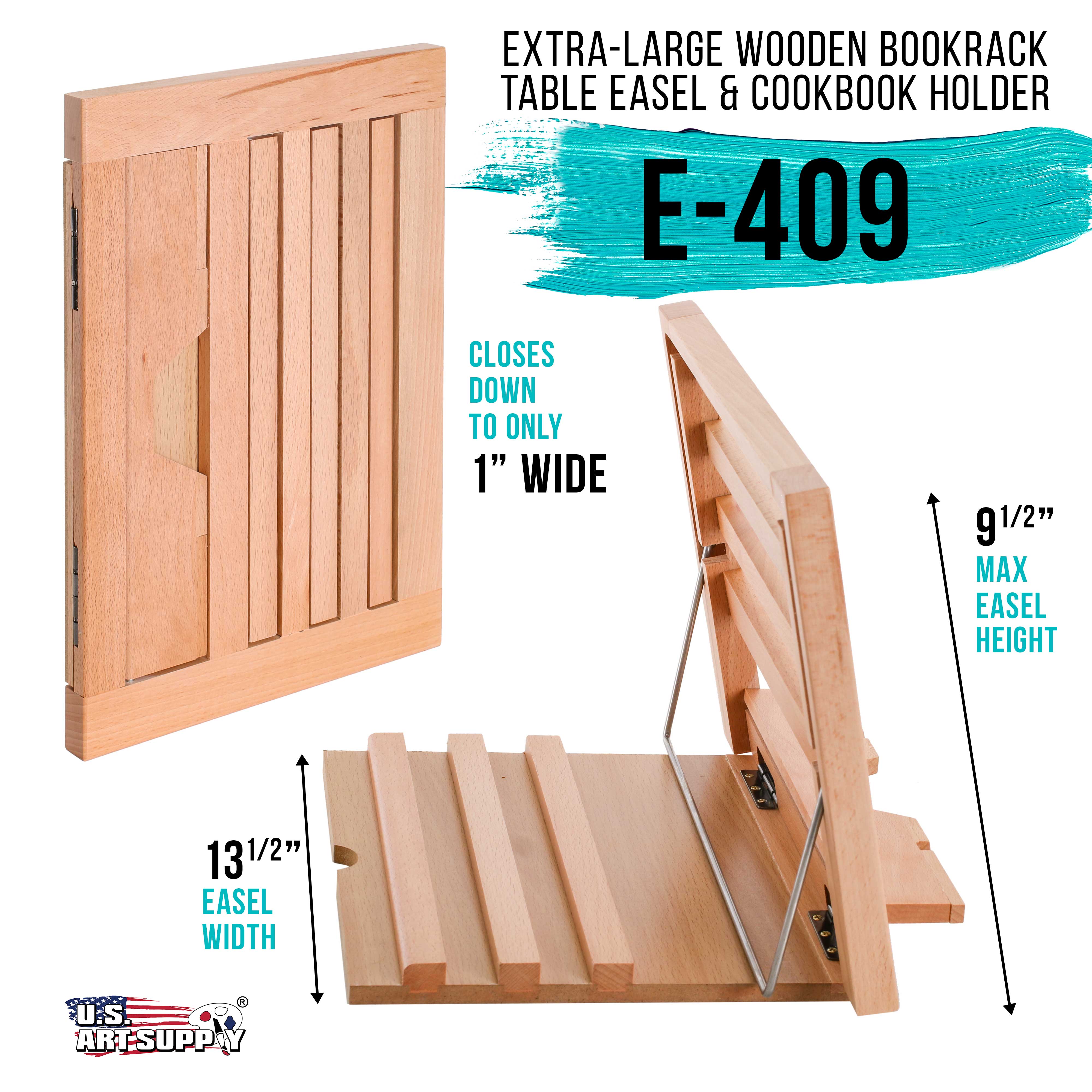 Adjustable Large Wooden Table Easel with 2 Page Holders - Multi-Functional Cookbook Stand, Recipe Rack & Tablet Holder for Kitchen Counter, Dining Table & Art Studio Use