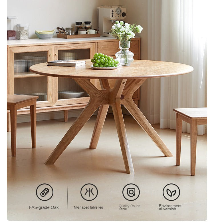 Solid Oak Wood Round Dining Table - 42 Inch Farmhouse Kitchen Table for 6 - Perfect for Family Gatherings & Dinner Parties