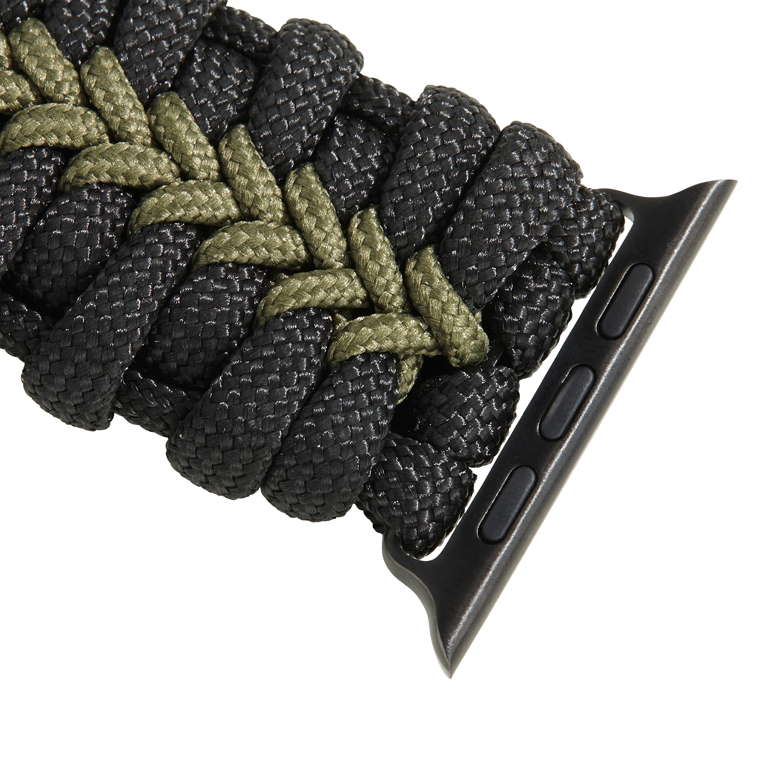 Savior Survival Gear Paracord Watch Band - Compatible with Apple Watch Series 42mm 44mm 45mm 49mm, 550 Paracord Bracelet with Stainless Steel Shackle for Men & Women (Black & Green, Large) - Perfect for Outdoor Adventures, Hiking, Camping & Emergency Survival