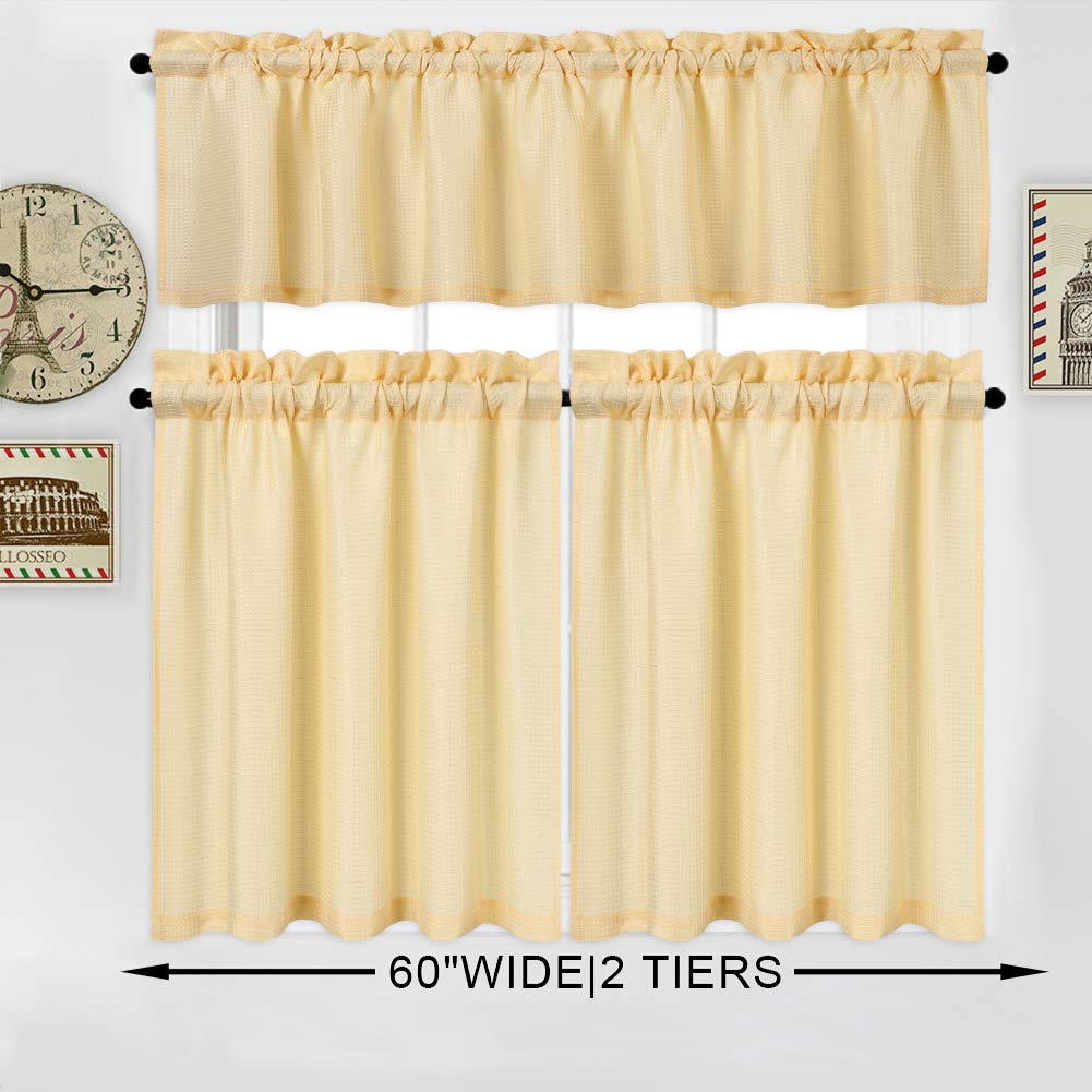 Waffle Woven Textured Tier Curtains - Waterproof Bathroom & Kitchen Window Coverings (30
