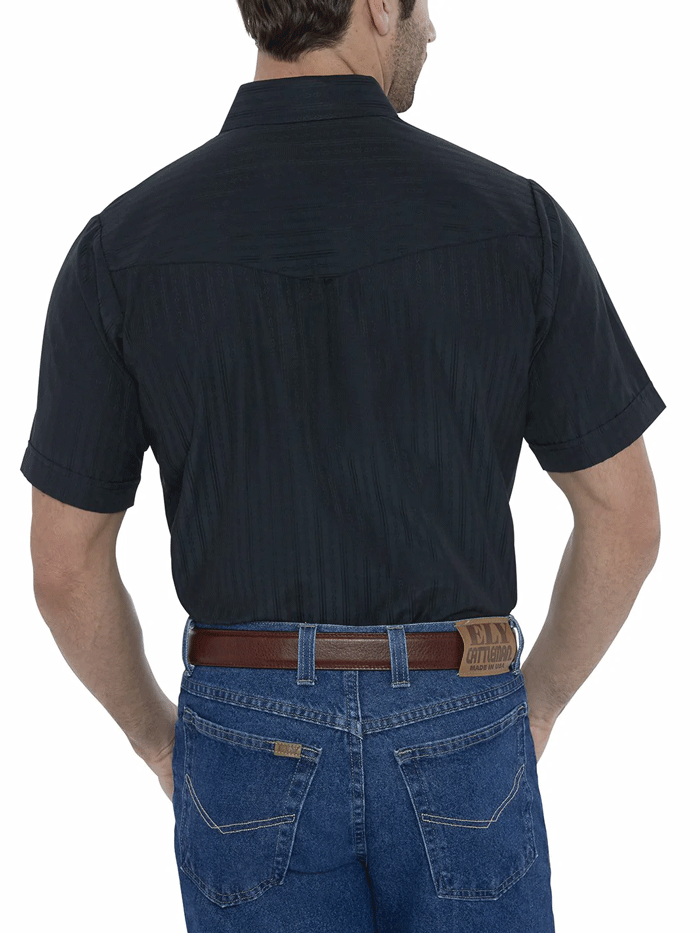 Ely Cattleman Men's Short Sleeve Western Shirt - Black Tone-on-Tone Plaid Design for Country Style & Casual Wear - Perfect for Rodeo, Ranch Work and Western Fashion