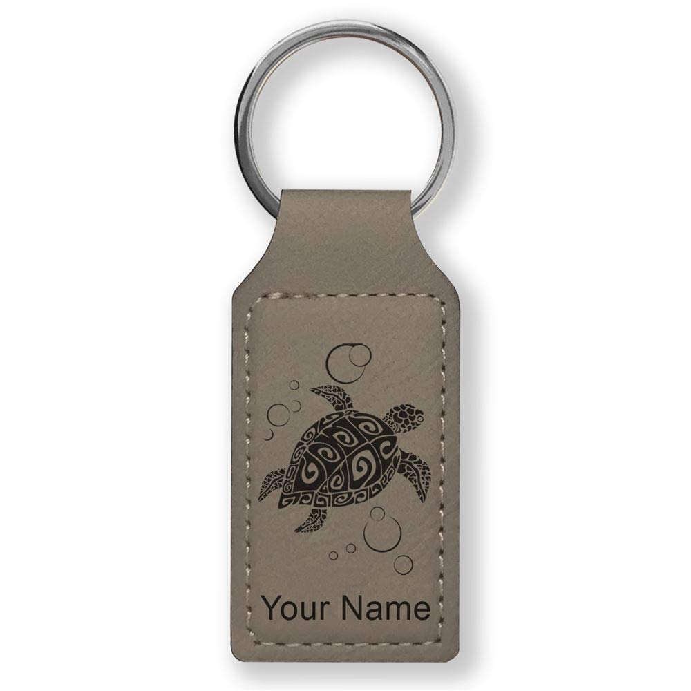 Personalized Engraved Hawaiian Sea Turtle LaserGram Rectangle Keychain - Custom Gray Gift for Beach Lovers, Travelers & Ocean Enthusiasts - Perfect for Keys, Bags & Souvenirs