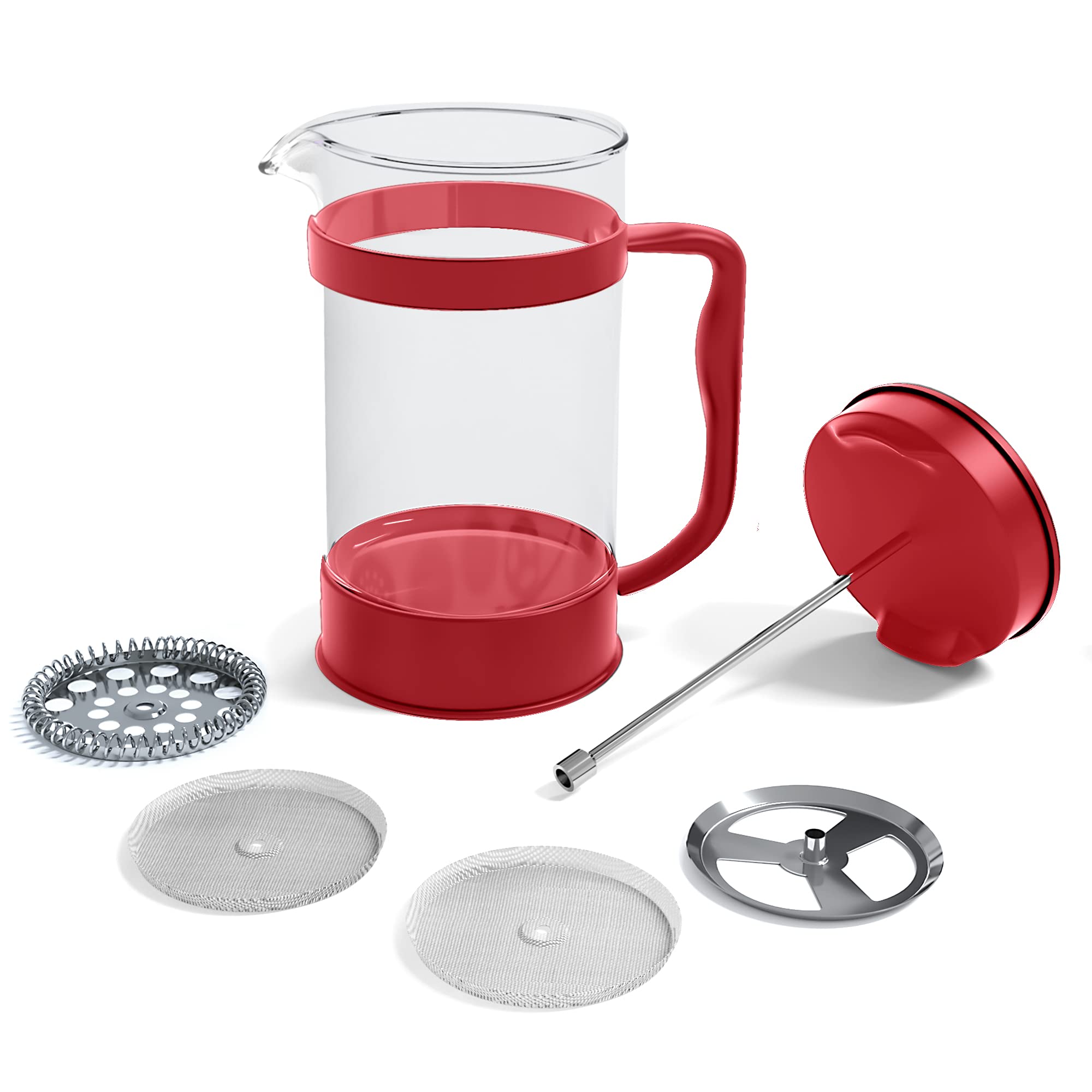 Utopia Kitchen 34oz 1L French Press Coffee & Tea Maker - Stainless Steel Travel Coffee Press with Heat Resistant Borosilicate Glass - Perfect for Camping, Office, Home Use & Gifts (Red, Single Pack)