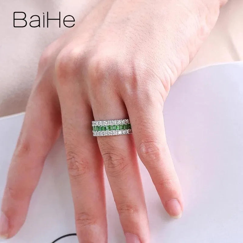 14K White Gold Natural Tsavorite Diamond Ring for Women & Men - Luxury Fine Jewelry, Trendy Engagement & Wedding Band, Perfect Gift for Anniversary, Valentine's Day & Special Occasions