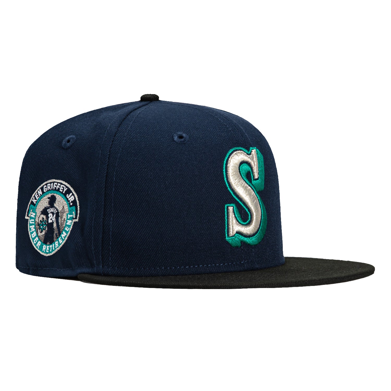 New Era 59Fifty Seattle Mariners Ken Griffey Jr. Patch Baseball Cap - Navy & Black Snapback Hat for Men | MLB Officially Licensed | Perfect for Baseball Games, Fan Collections & Streetwear Fashion