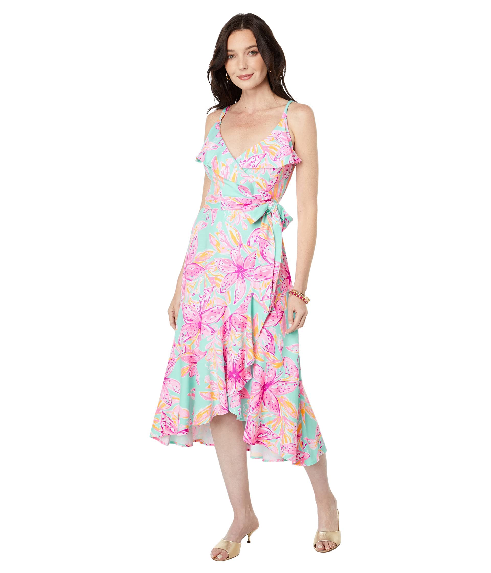 Lilly Pulitzer Fontaine Knee Length Wrap Dress - Floral Print Summer Beach Cover Up for Women | Perfect for Vacations, Pool Parties & Resort Wear