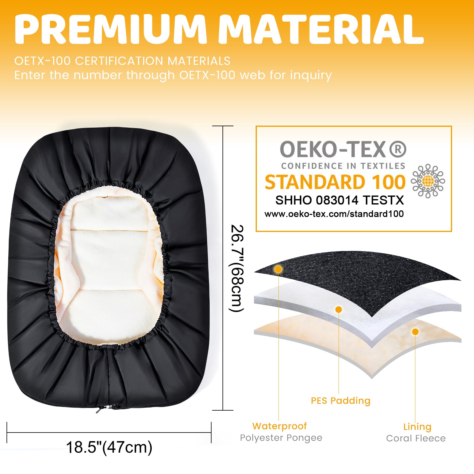Orzbow Universal Baby Car Seat Cover - Waterproof & Warm Coral Fleece with Adjustable Collar, Zipper Closure - Detachable & Machine Washable Winter Car Seat Protector for Infants (Black) - Perfect for Cold Weather & Daily Commute