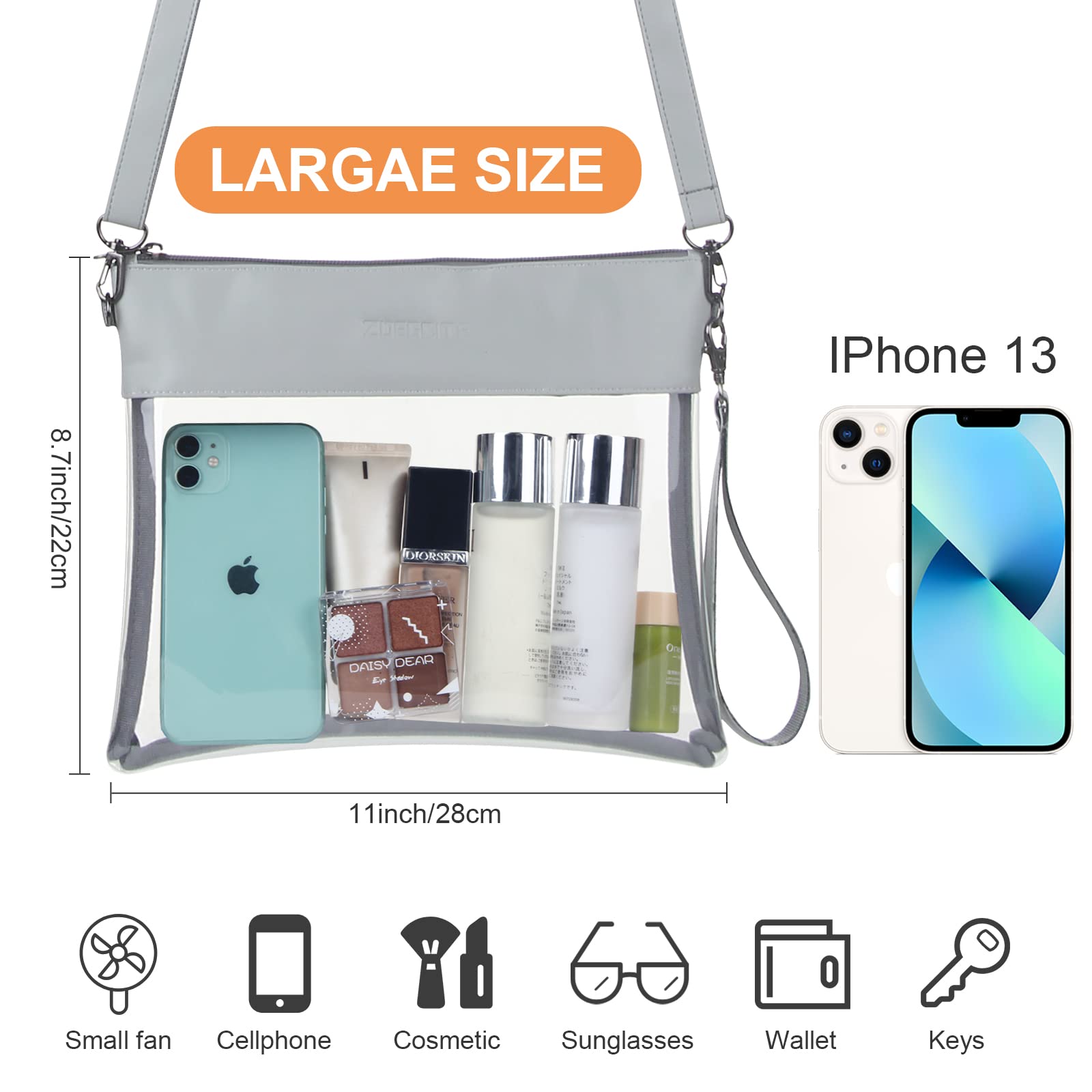 Stadium Approved Clear Crossbody Purse - Transparent Shoulder Bag for Concerts & Events with 5 Fun Stickers | Perfect for Music Festivals, Sports Games & Travel Security Checks