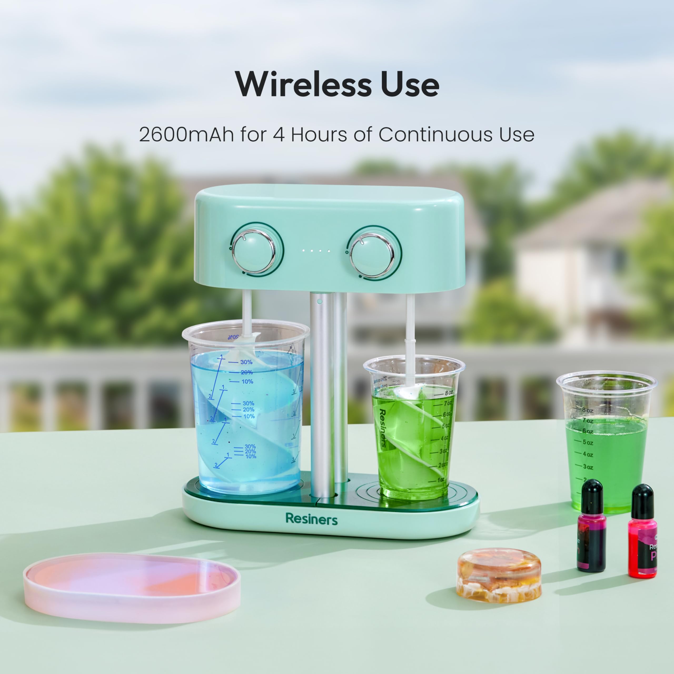 Dual-Head Rechargeable Epoxy Resin Mixer - Stepless Speed Control & Bubble-Free Mixing for Resin, Silicone, Paint, Soap Making - Perfect for DIY Crafts, Jewelry Making, and Art Projects (Patented)