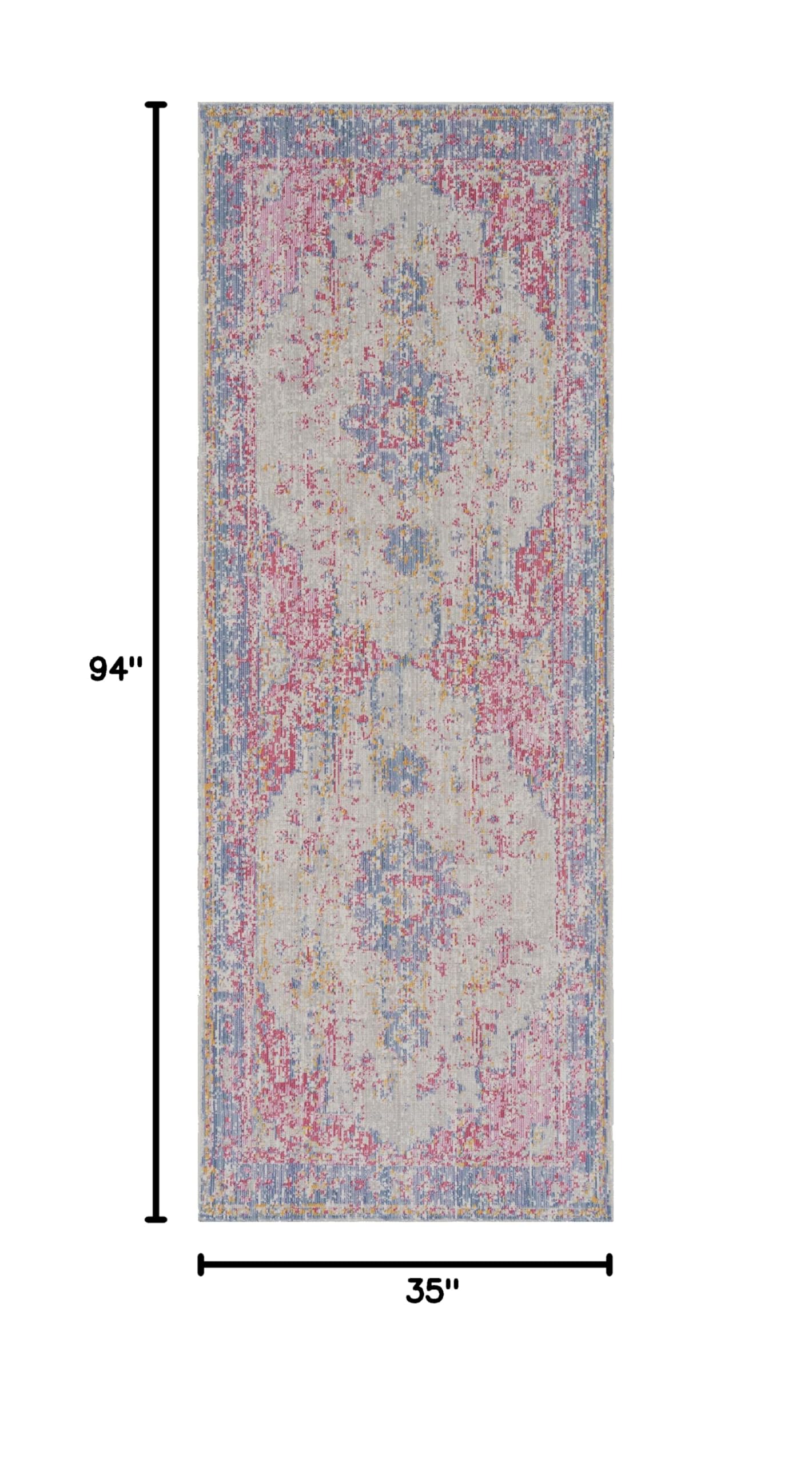 Mark&Day Traditional Blue Runner Rug 3x8 - Non-Slip Hallway, Kitchen, Bedroom & Living Room Carpet (2'11
