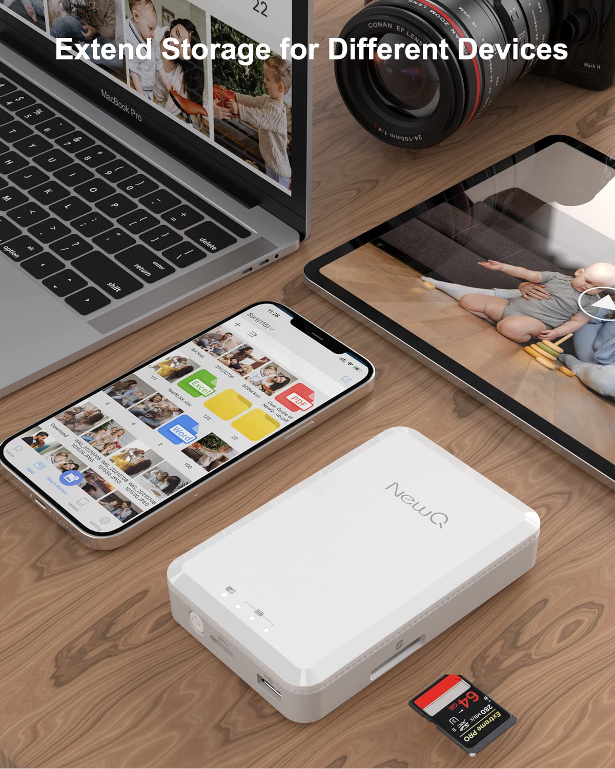 NEWQ 2TB Portable External Hard Drive for iPhone, iPad, Android - USB Flash Drive for Photo, Video & Data Backup | Perfect for Travel, Business & Student Storage Needs