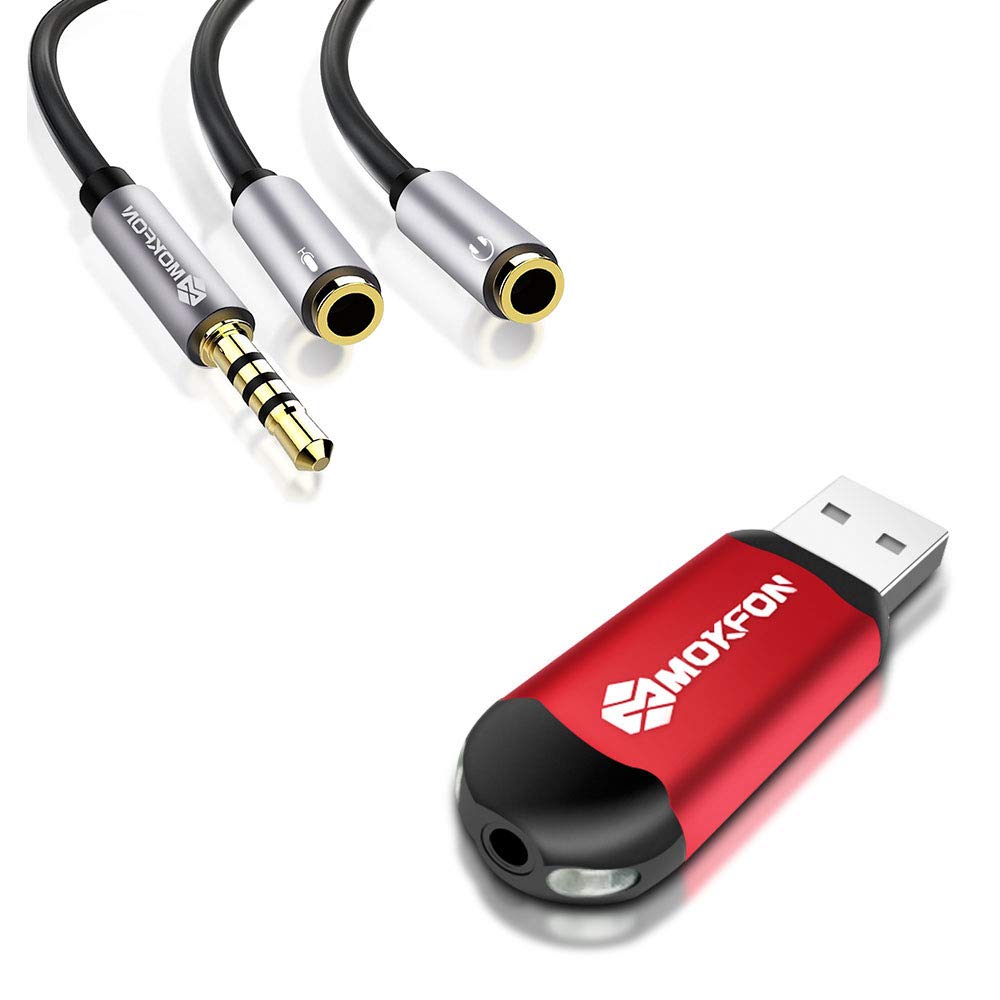 TRRS Splitter Adapter with USB External Sound Card & Microphone - Compatible with Windows, Mac, Linux, PS4, Nintendo Switch, Tablets, PC & Phones (Black/Red) - Perfect for Gaming, Streaming, Online Meetings & Podcasting