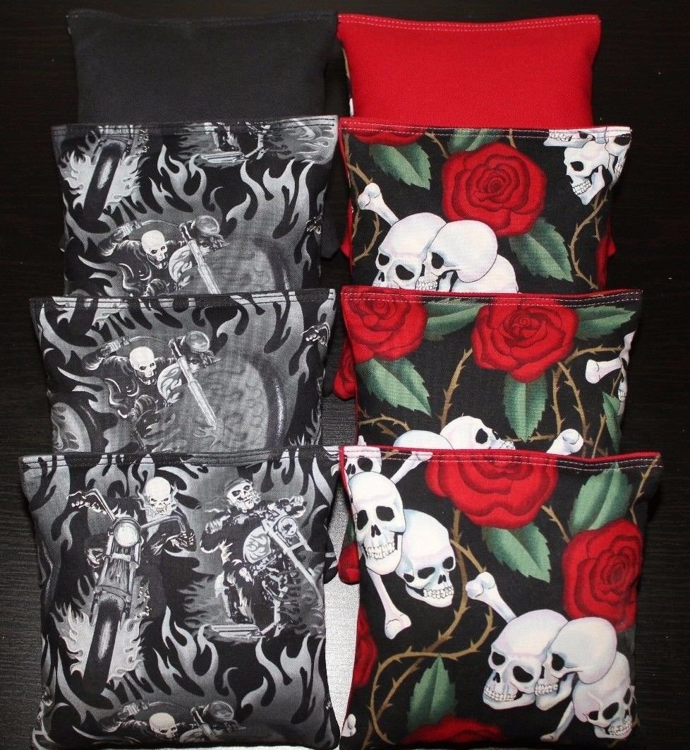 BackYardGamesUSA Skull Cornhole Bean Bags Set of 8 - ACA Regulation Size for Outdoor Games, Tailgating, Halloween Parties & Backyard Fun