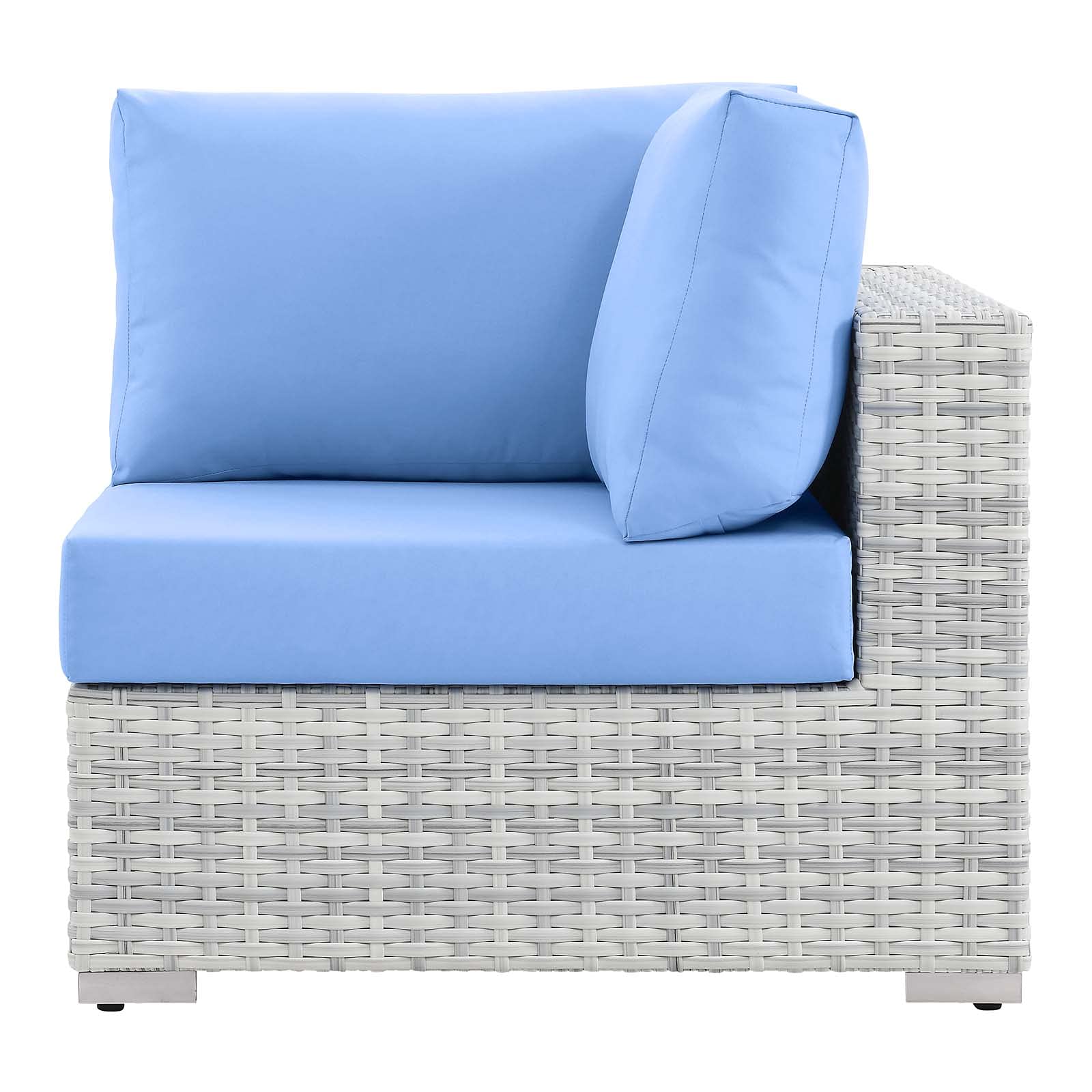 Modern Rattan Wicker Lounge Chair - Light Gray & Blue Outdoor Patio Furniture for Balcony, Cafe, Bistro & Garden Relaxation