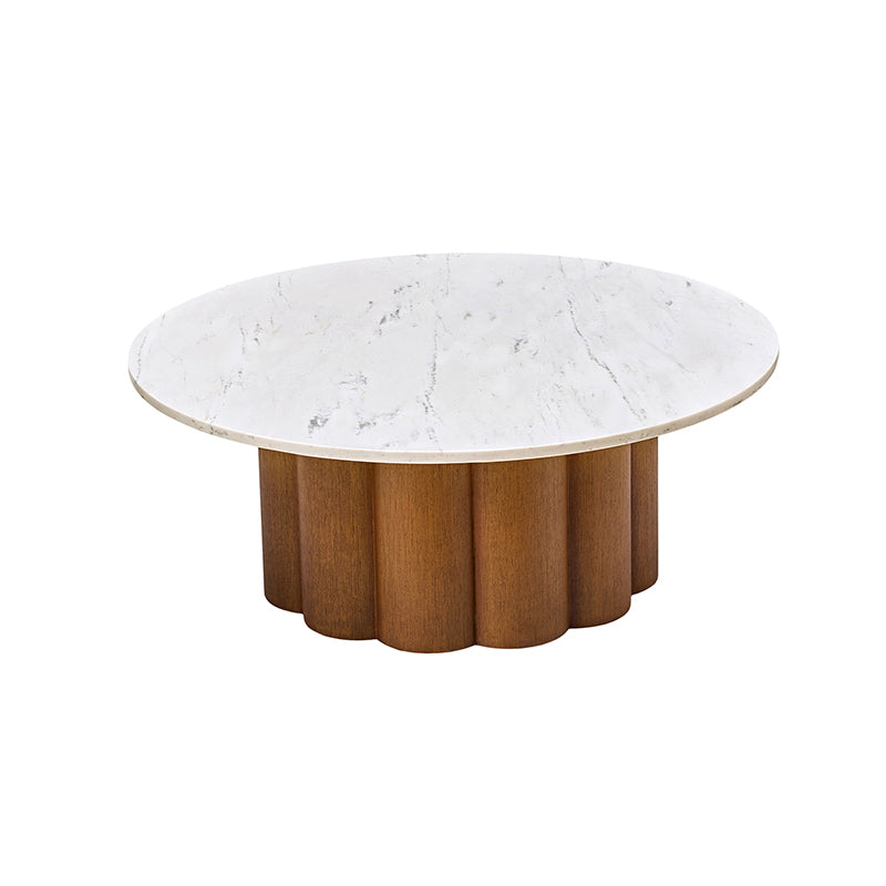 Kemina Modern Marble Coffee Table - Round White Marble Top Living Room Furniture for Home Decor & Small Spaces