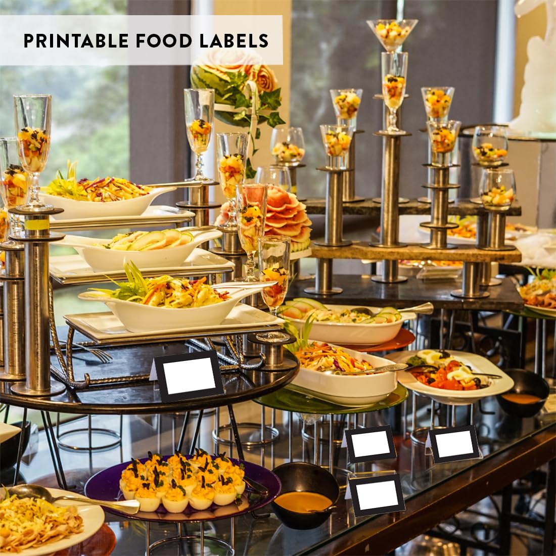 Andaz Press Printable Table Tent Place Cards - 20-Pack Formal Black & White Blank Name Cards for Wedding, Baby Shower, Graduation | Perfect for Seat Placements, Table Settings & Food Labeling at Events