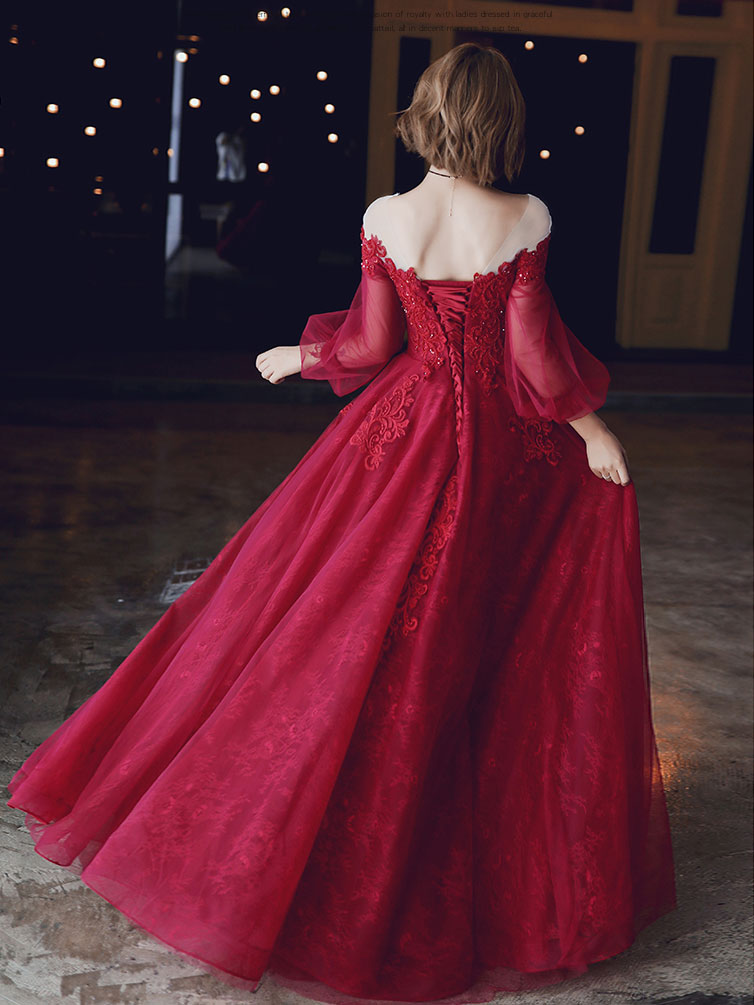 Elegant Red A-Line Tulle Lace Long Prom Dress for Women - Formal Evening Gown for Homecoming, Ball, Wedding & Special Occasions