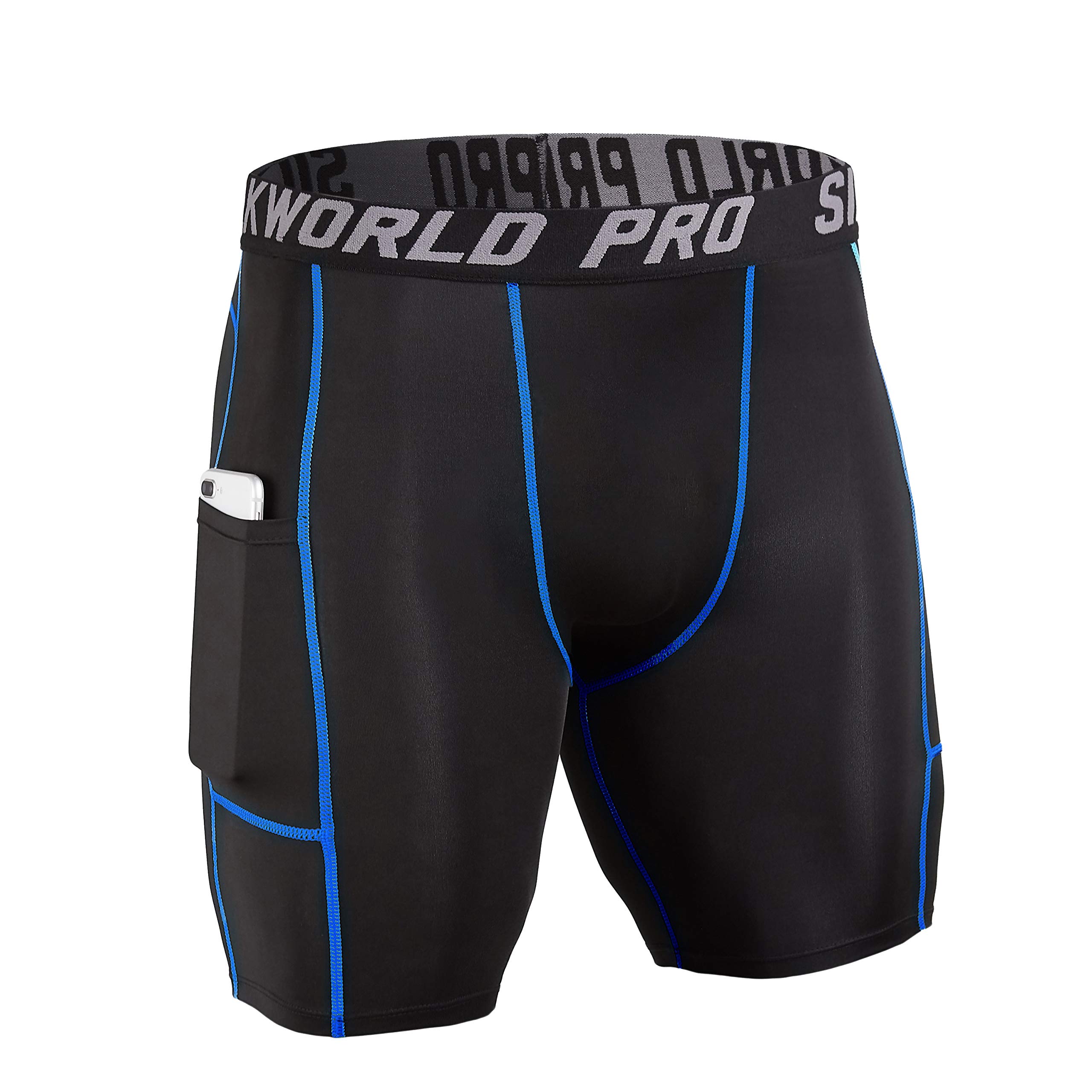 SILKWORLD Men's Compression Shorts with Pockets - Breathable Running Tight Workout Shorts for Gym, Jogging & Sports Activities