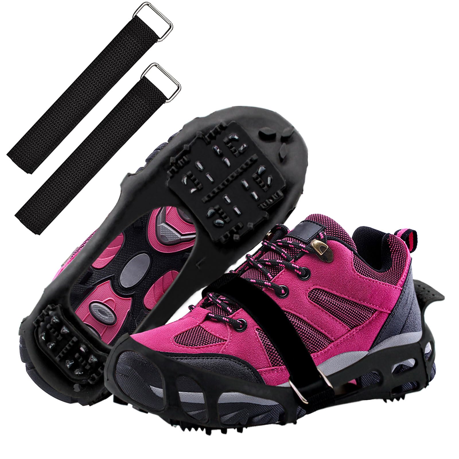 Non-Slip Ice Cleats for Shoes & Boots - Traction Crampons for Men, Women & Kids - Winter Hiking, Climbing, Walking & Fishing - Rubber Stainless Steel Spikes for Snow & Ice - Perfect for Outdoor Adventures & Slippery Conditions