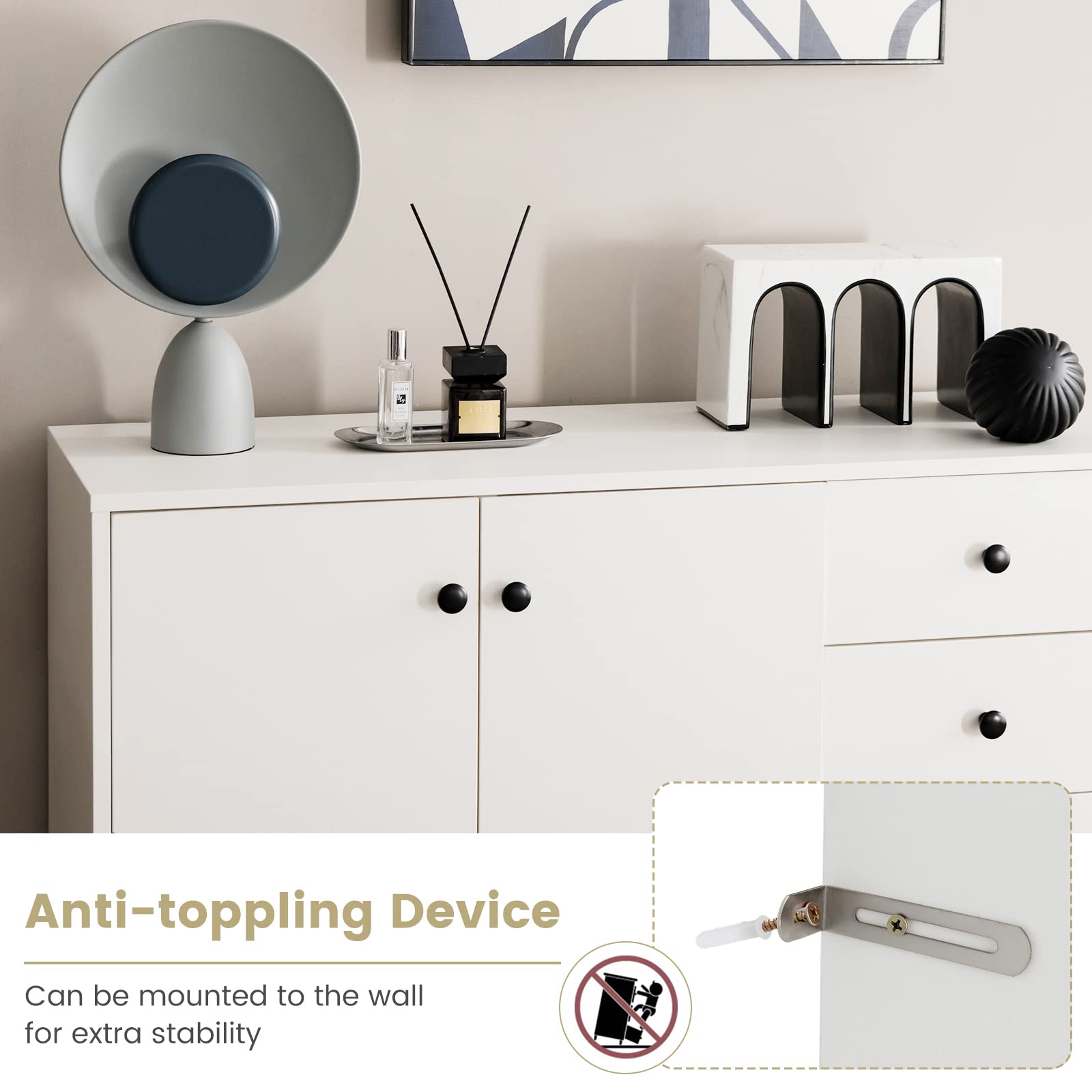 Modern White Buffet Cabinet with Storage Cabinets & Drawers - Kitchen Sideboard, Coffee Bar Server, Entryway Console Table for Living & Dining Room - Perfect for Home Organization & Entertaining Guests