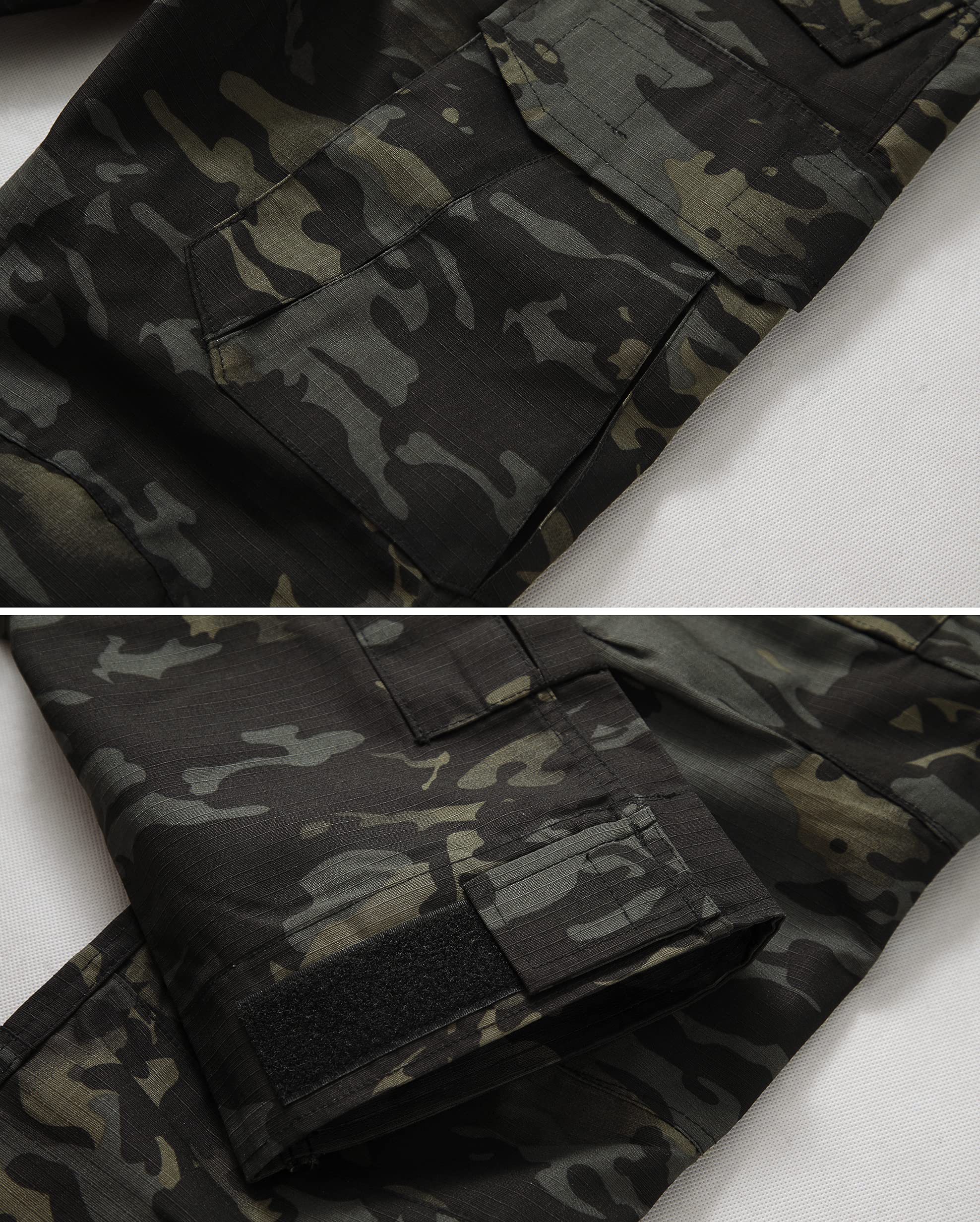 Men's Tactical Camo Cargo Pants - Ripstop Work & Hiking Pants with 10 Pockets (No Belt Needed) - Perfect for Outdoor Adventures, Military Duty & Everyday Wear