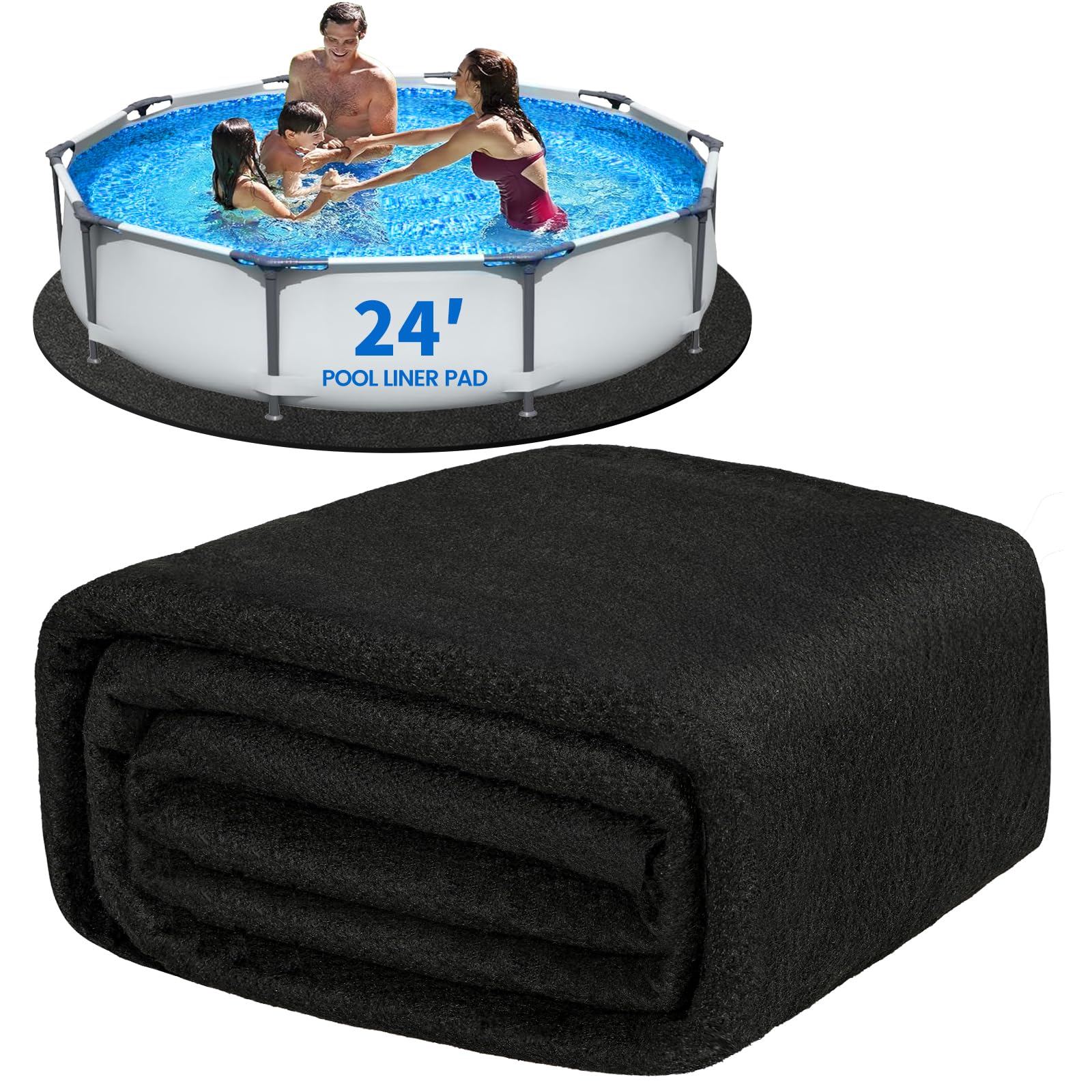 24 FT Round Pool Liner Pad for Above Ground Swimming Pools - Heavy Duty Seamless Underlayment, Puncture Resistant Geotextile Mat to Protect & Extend Pool Liner Life - Perfect for Backyard, Garden & Outdoor Swimming Pool Protection