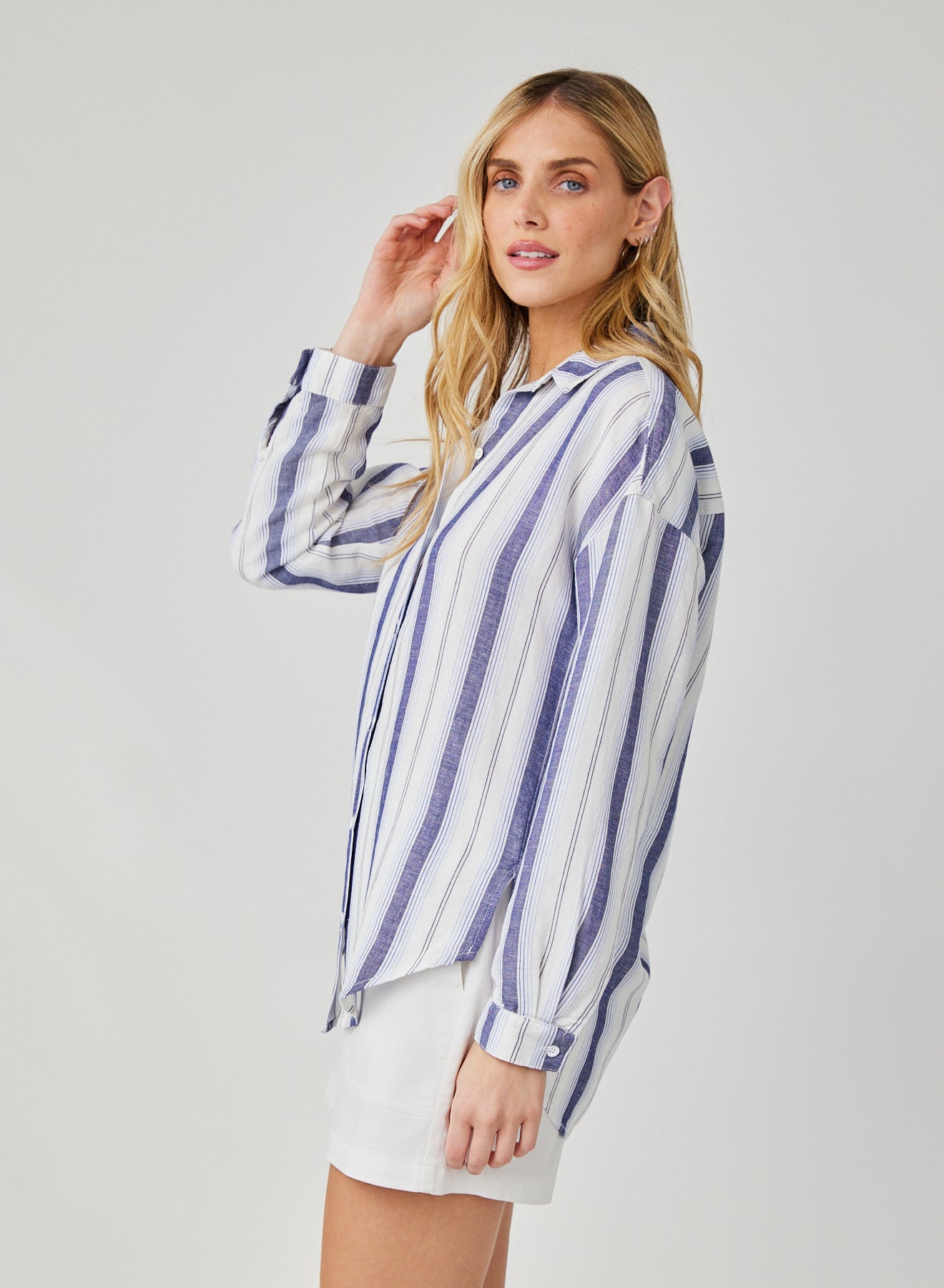 Men's Long Sleeve Button Down Shirt - Coastal Ombre Stripe Casual Dress Shirt for Work, Date Night & Outdoor Activities